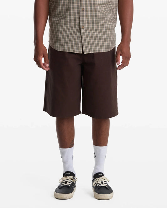 Volcom Chillow 24" Pleated Elastic Waist Cacao Brown Shorts