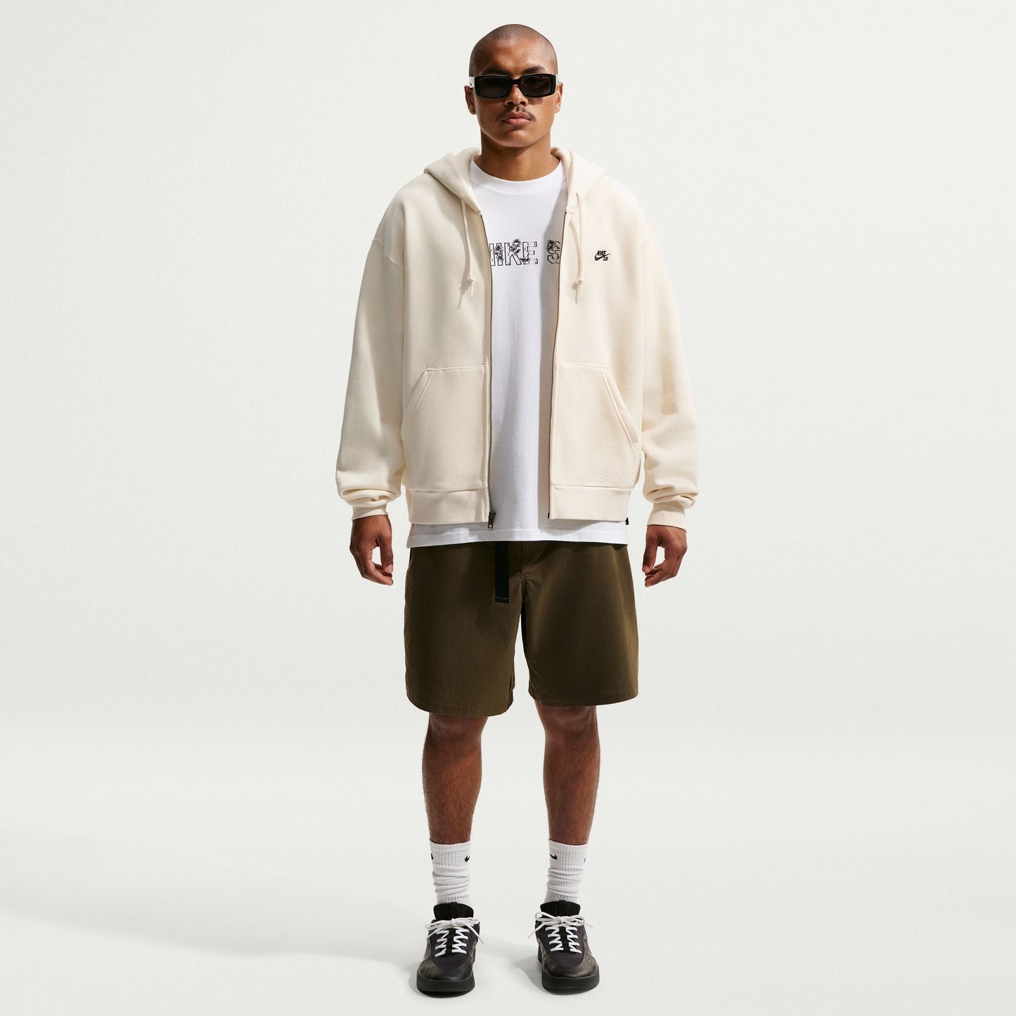 Nike SB Embroidered Essential Coconut Milk / Black Zip Up Hooded Sweatshirt
