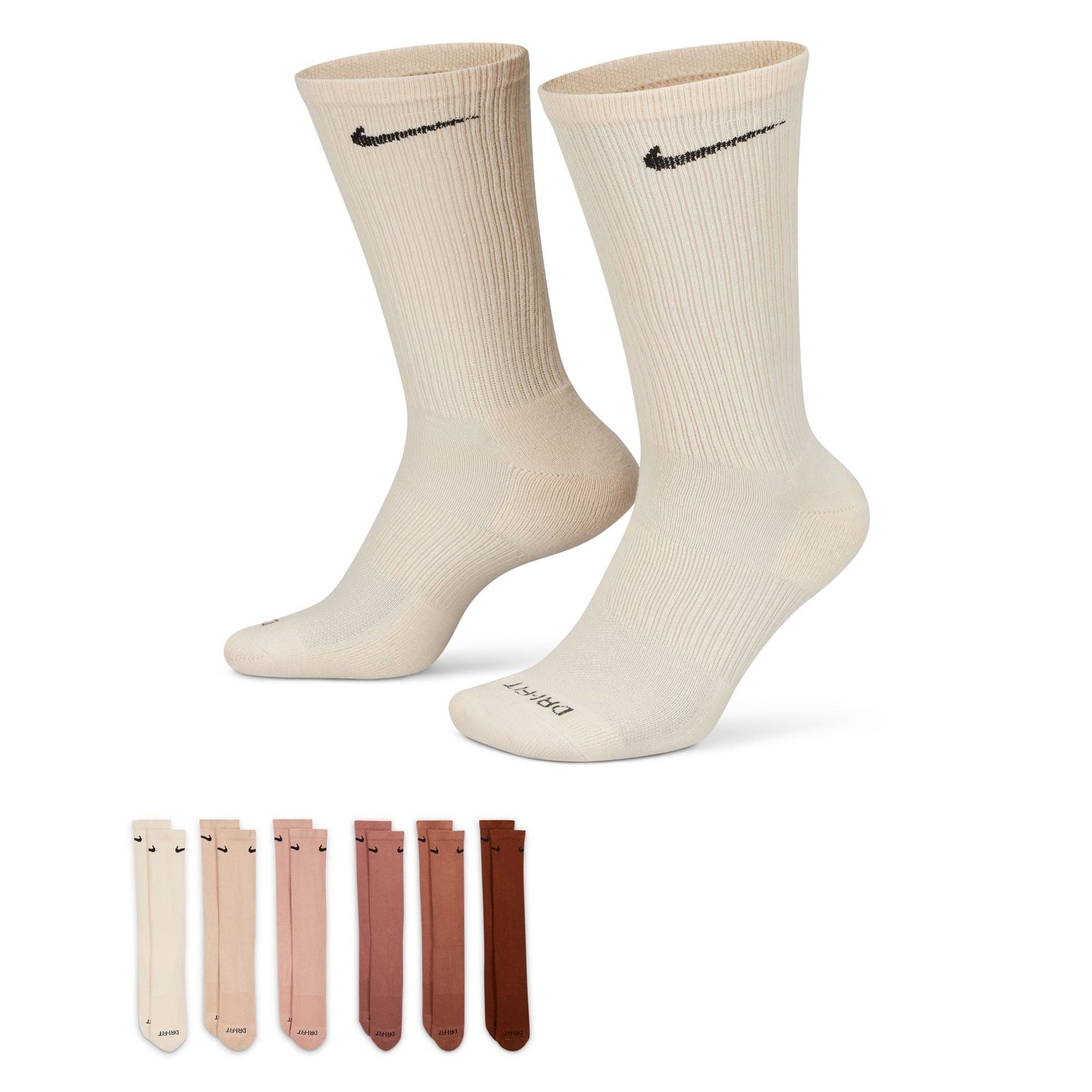 Nike Everyday Plus Cushioned Cream/Pink/Brown Multi 6 Pack Crew Socks