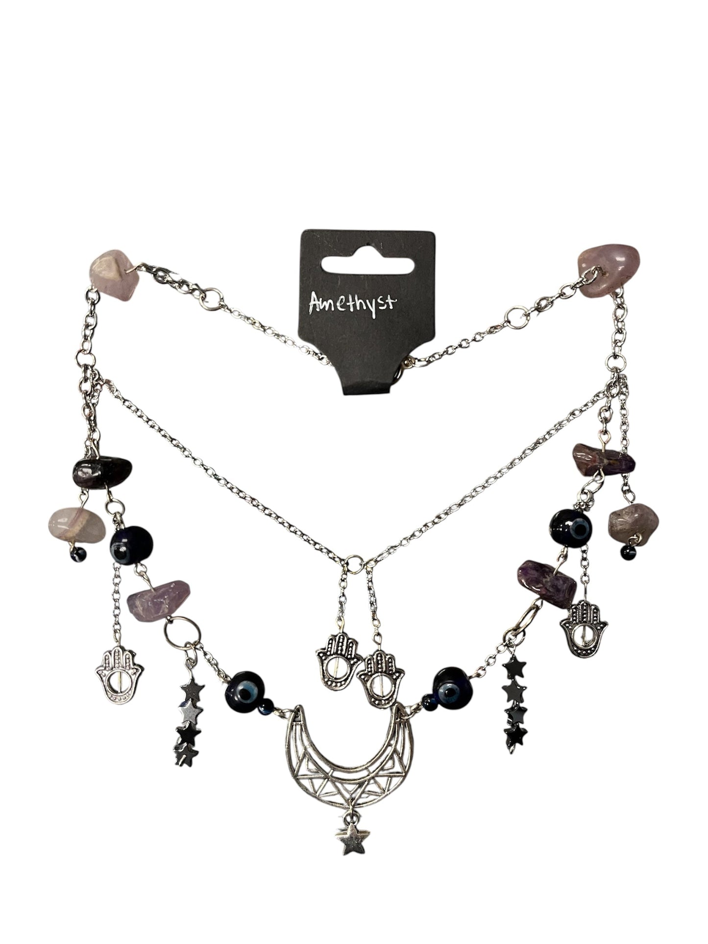 Headstone Charms Amethyst Evil Eye Necklace