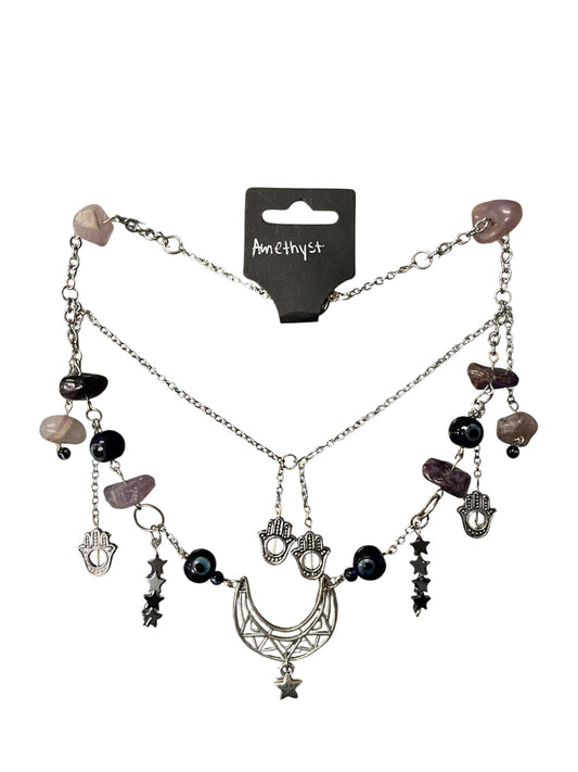 Headstone Charms Amethyst Evil Eye Necklace