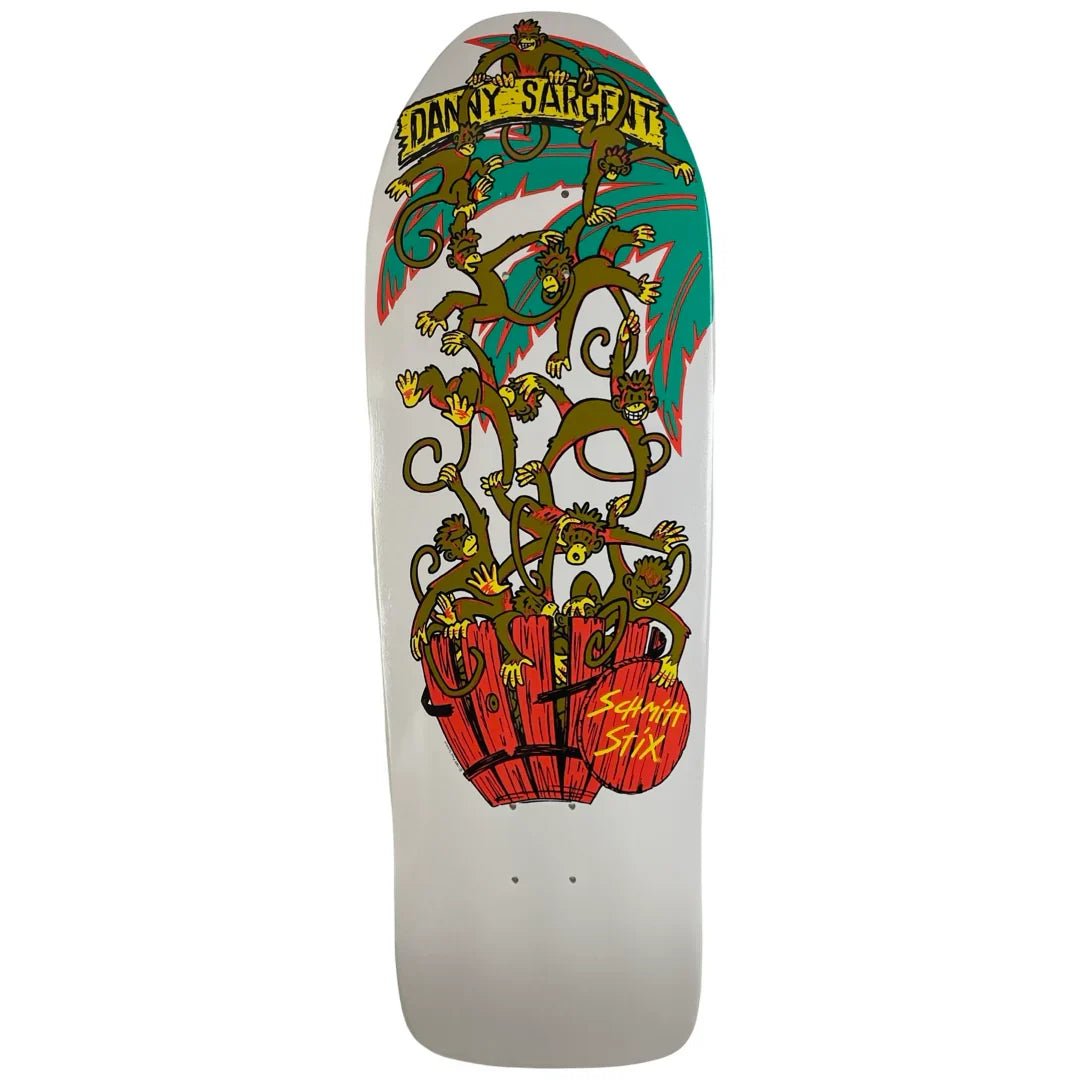 Schmitt Stix Danny Sargent Barrel of Monkeys Skateboard Deck - 9.75" White - Bow Shock Marketplace