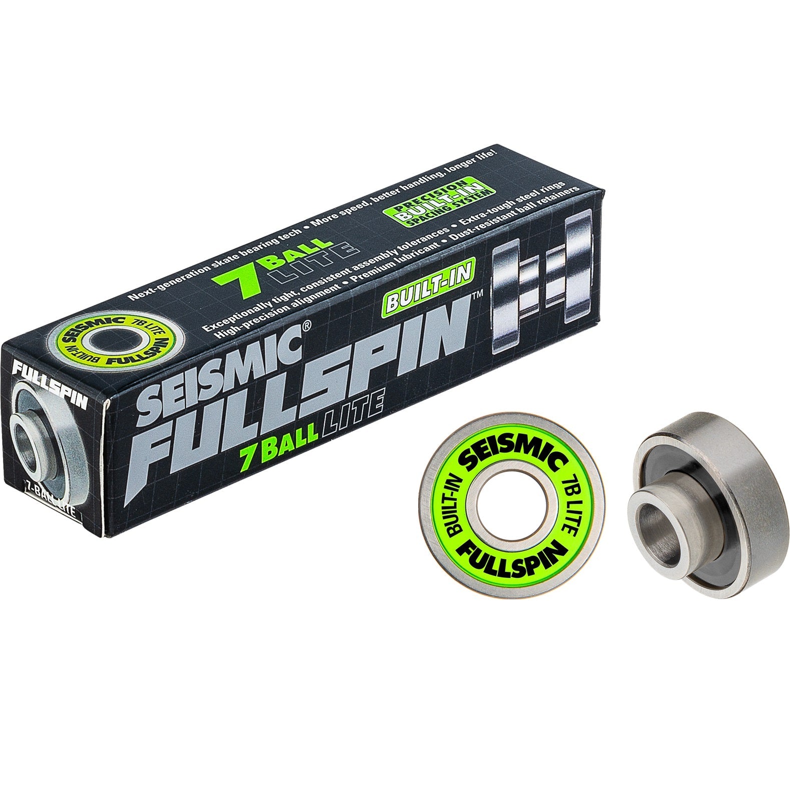 Seismic Fullspin 7-Ball LITE Built-In Bearings 8mm - Green (Set) - Bow Shock Marketplace