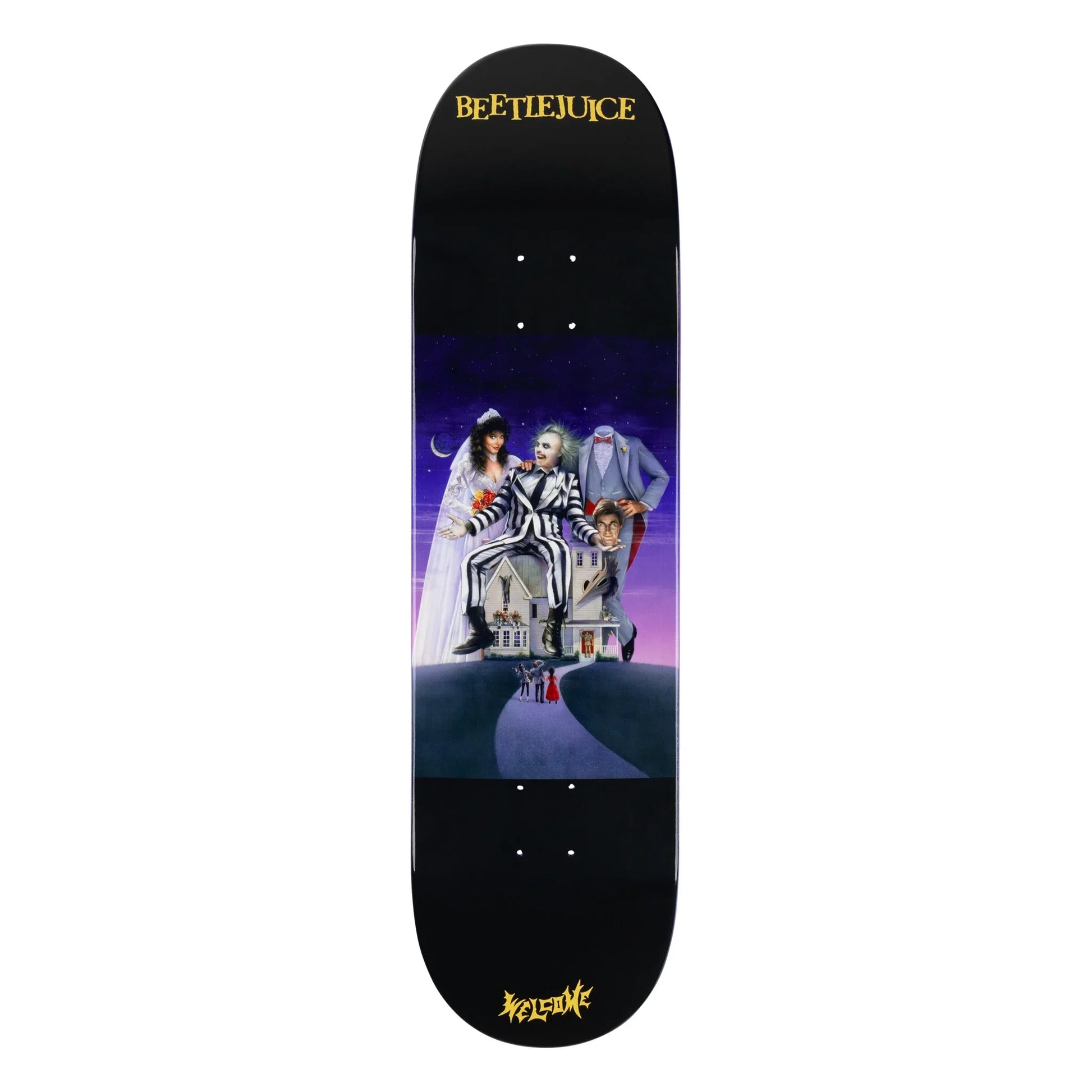 Welcome x Beetlejuice Showtime on Popsicle Deck - 8.5″ Black/Purple Dip - Bow Shock Marketplace