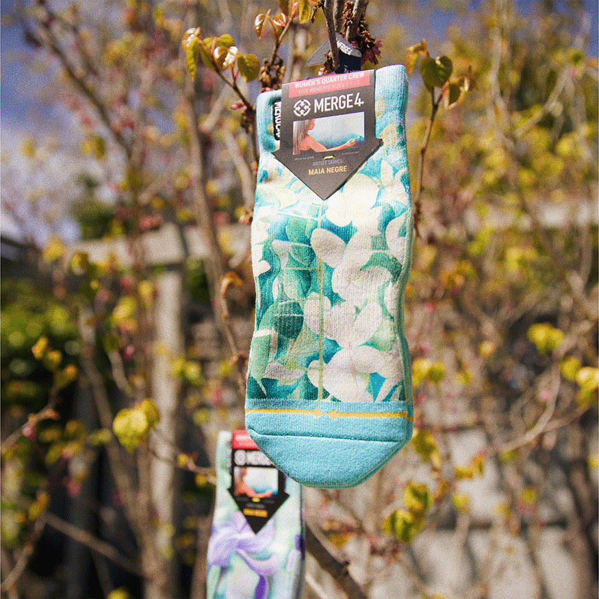 Cassia Flowers Quarter Crew Socks With Art By Maia Negre