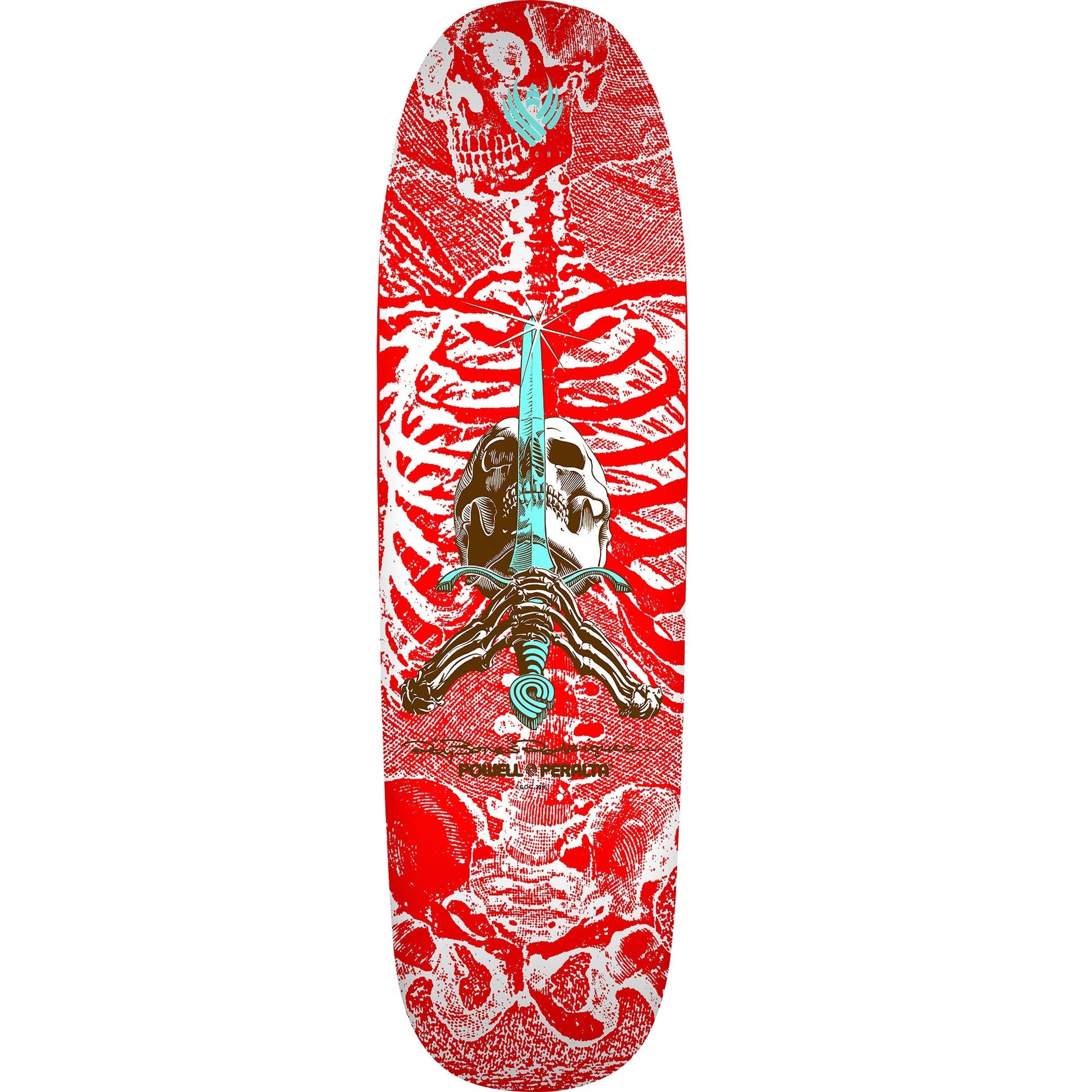 Powell Peralta Rodriguez Skull and Sword 5 Flight Skateboard Deck - 9.265″ Red/White - Bow Shock Marketplace