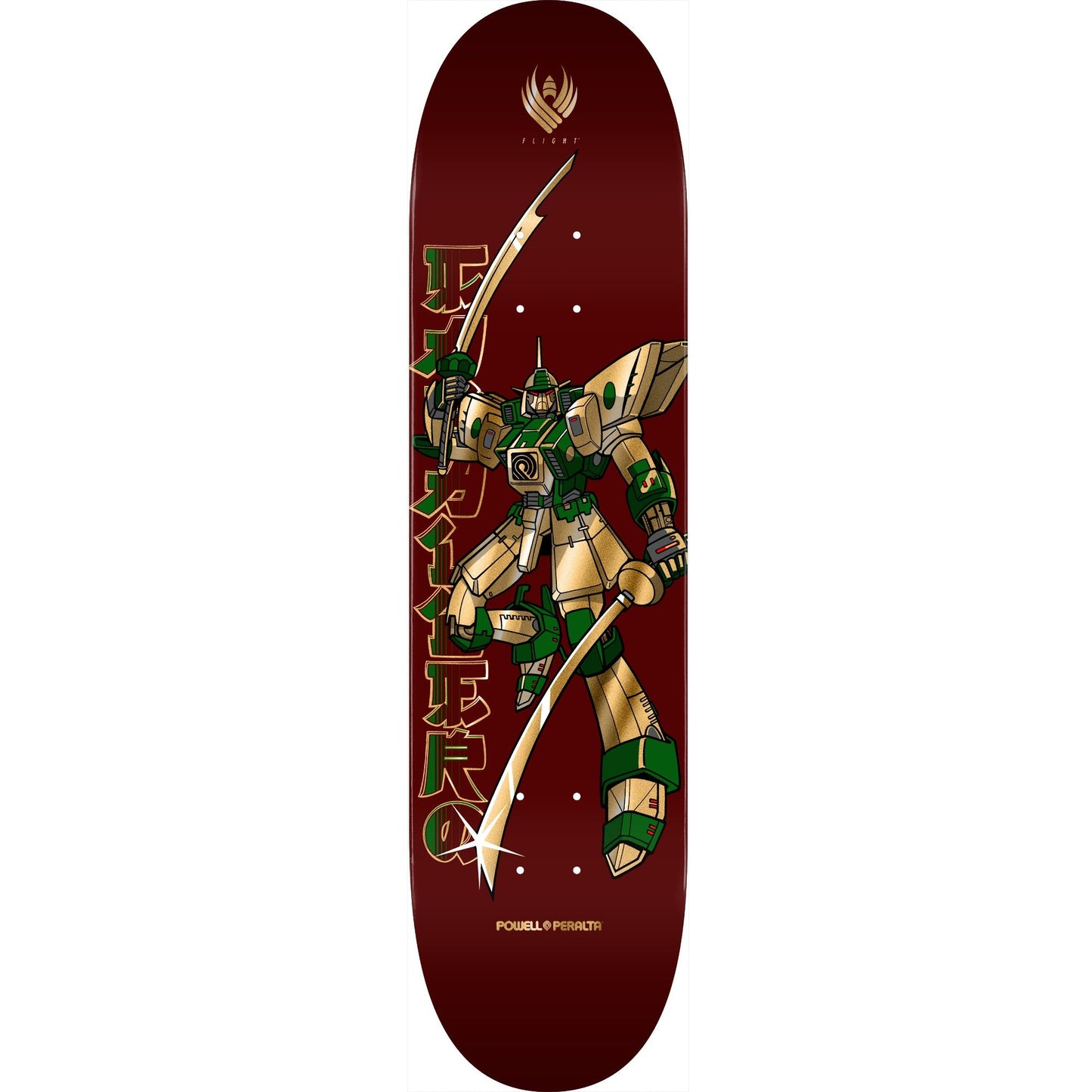 Powell Peralta Steve Caballero Gundam Flight Skateboard Deck - 8.25″ Burgundy/Gold Foil - Bow Shock Marketplace