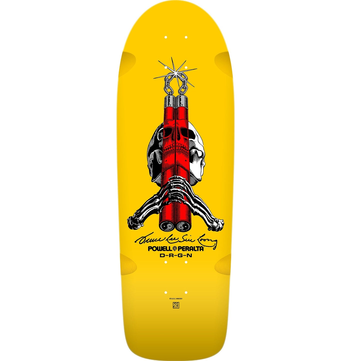 Powell Peralta Skull & Nunchucks Bruce Lee Skateboard Deck - 10″ Yellow - Bow Shock Marketplace
