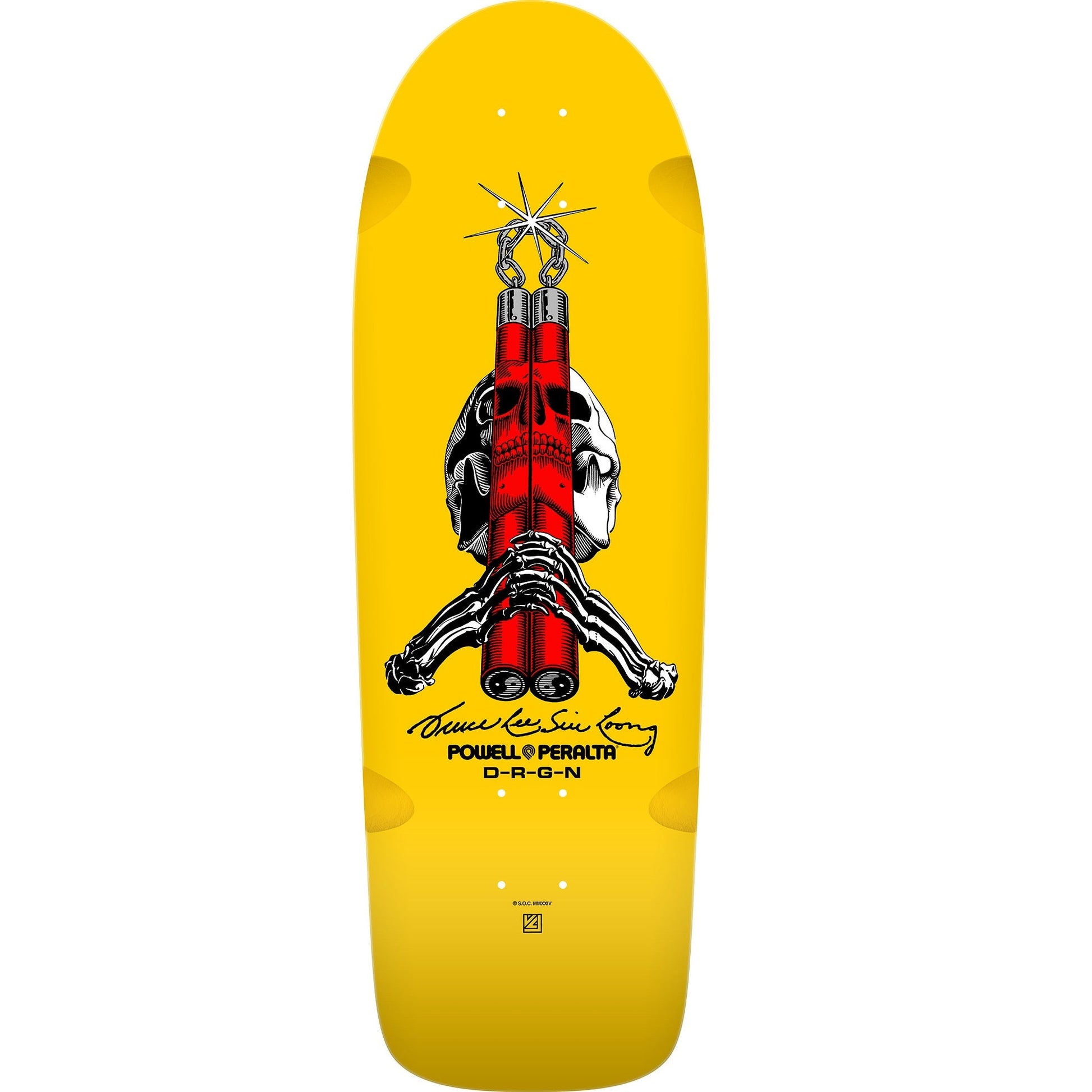 Powell Peralta Skull & Nunchucks Bruce Lee Skateboard Deck - 10″ Yellow - Bow Shock Marketplace