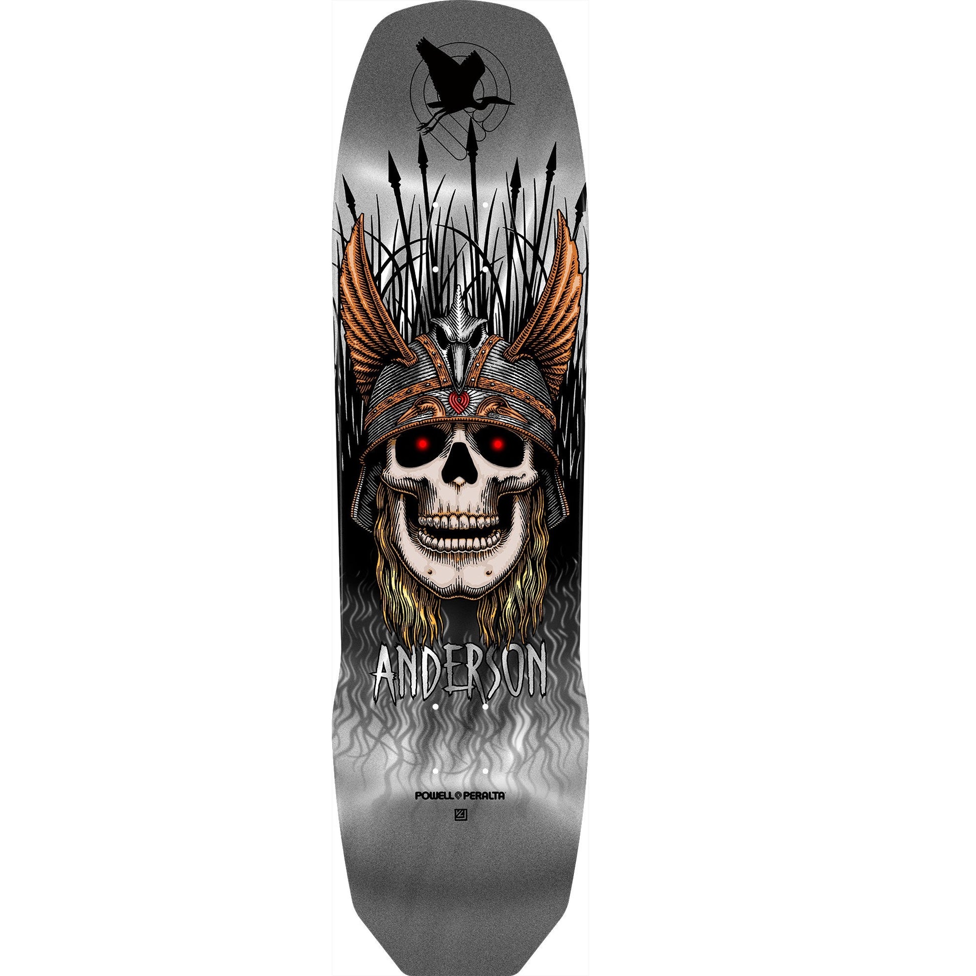 Powell Peralta Pro Andy Anderson Heron 7-Ply Maple Skateboard Deck - 8.45″ Silver Foil - Bow Shock Marketplace