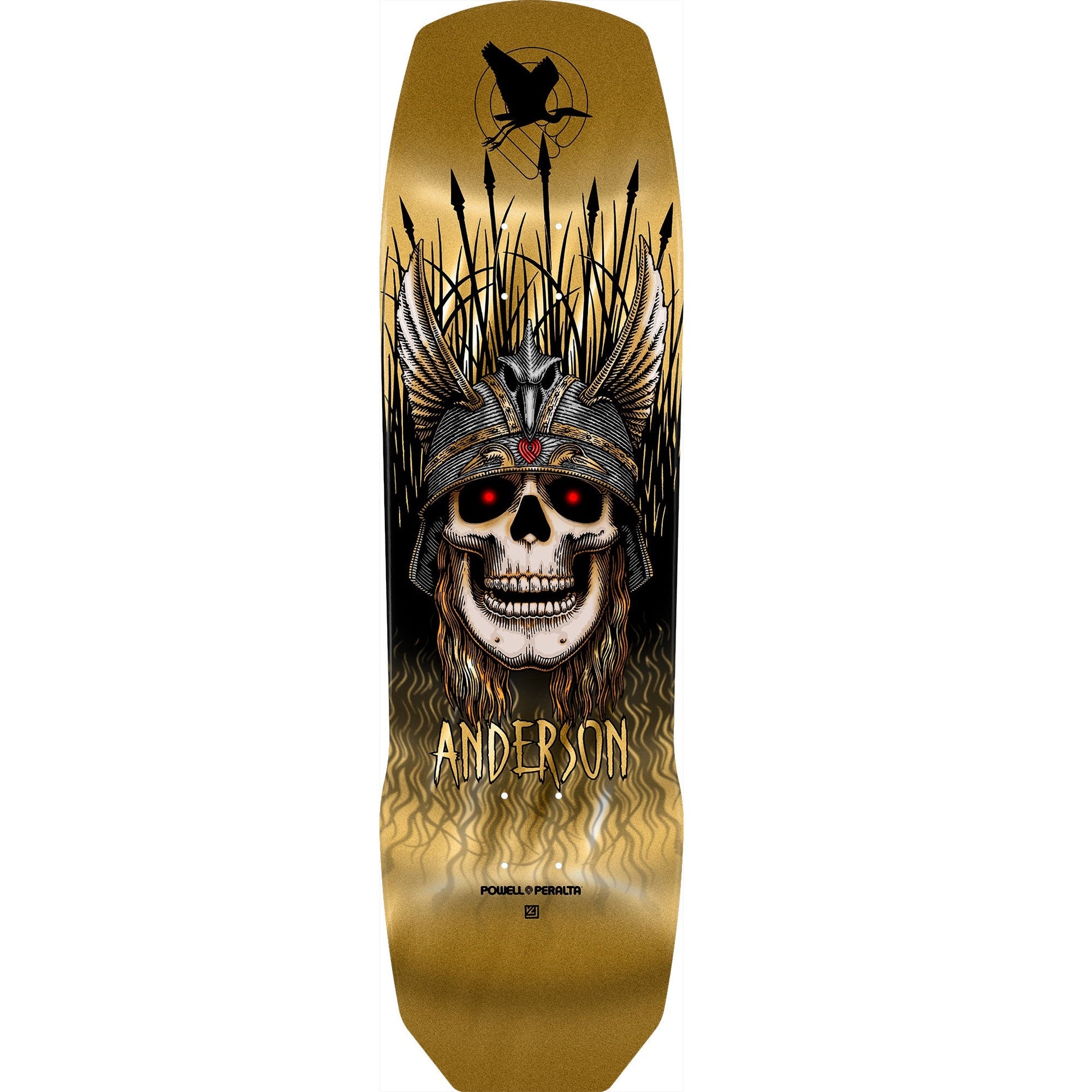 Powell Peralta Pro Andy Anderson Heron 7-Ply Maple Skateboard Deck - 9.13″ Gold Foil - Bow Shock Marketplace
