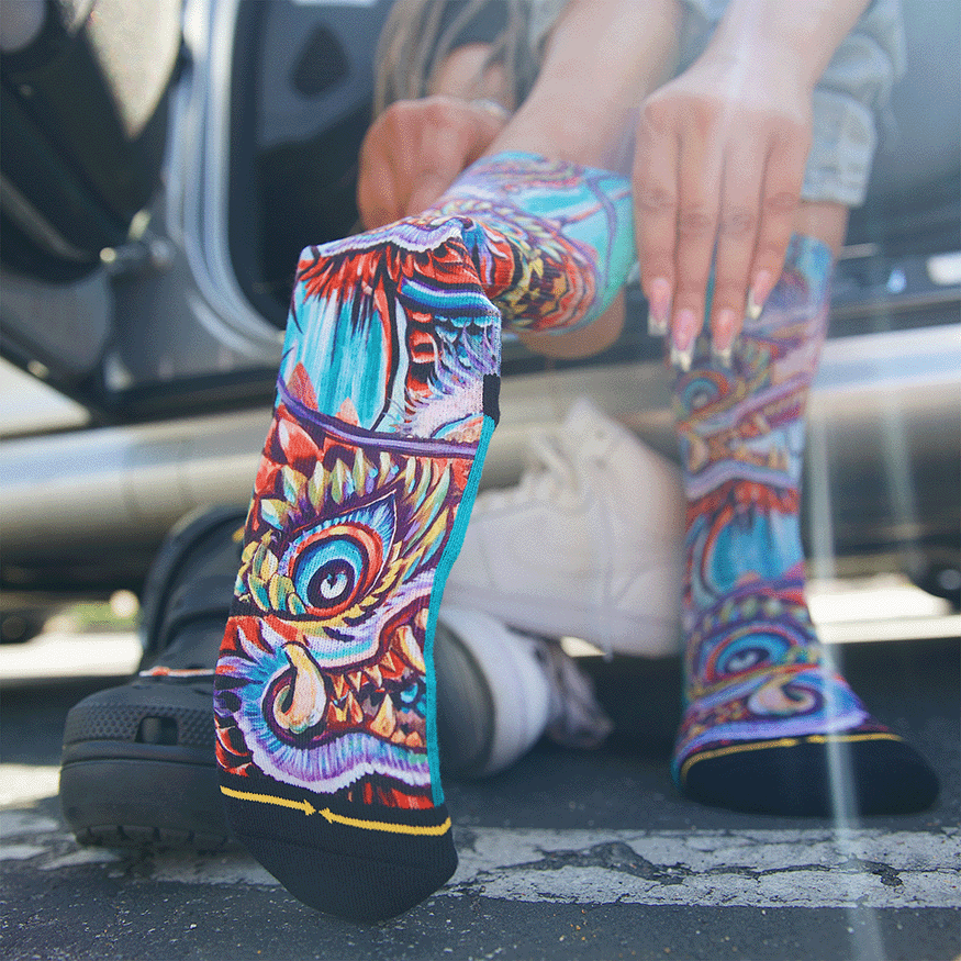 Dragon Tattoo Style Crew Socks With Art By Mike Espinosa
