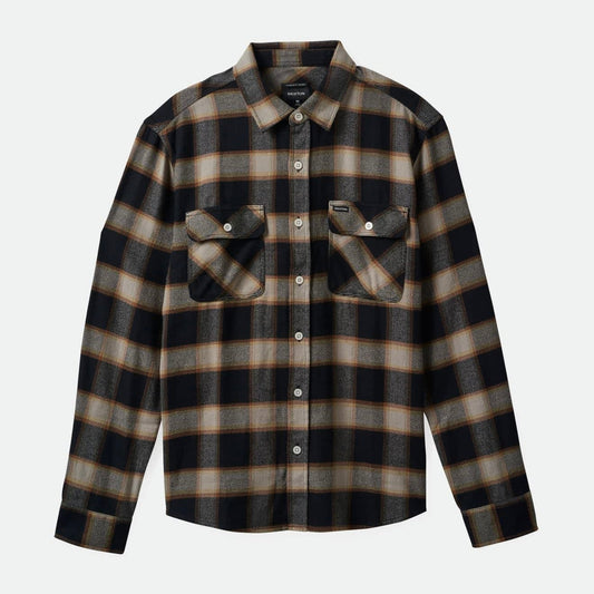 Brixton Bowery Black Cream L/s Flannel Shirt