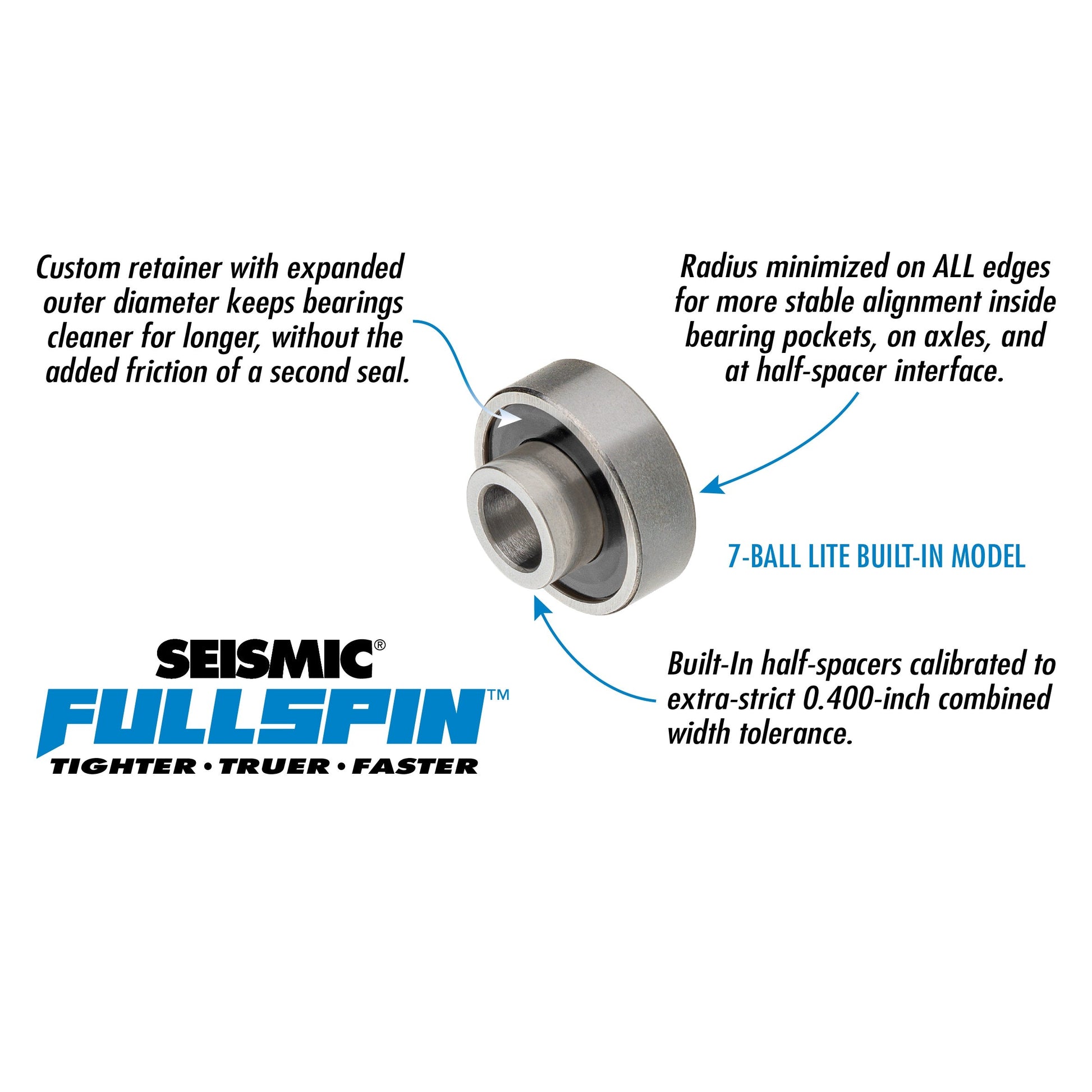 Seismic Fullspin 7-Ball LITE Built-In Bearings 8mm - Green (Set) - Bow Shock Marketplace