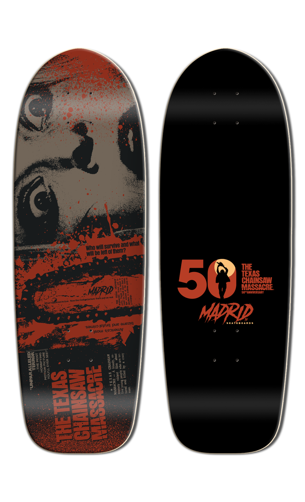 MADRID x TEXAS CHAINSAW HARDESTY RETO MARTY SHAPE 9.5" SKATEBOARD DECK - Bow Shock Marketplace