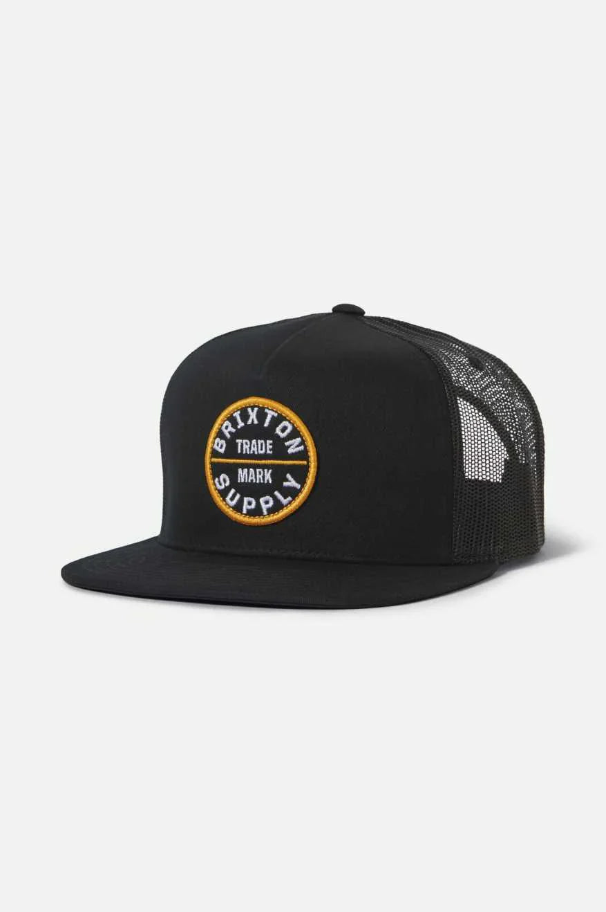 Brixton Oath Black Black Medium Profile Trucker Snapback Hat