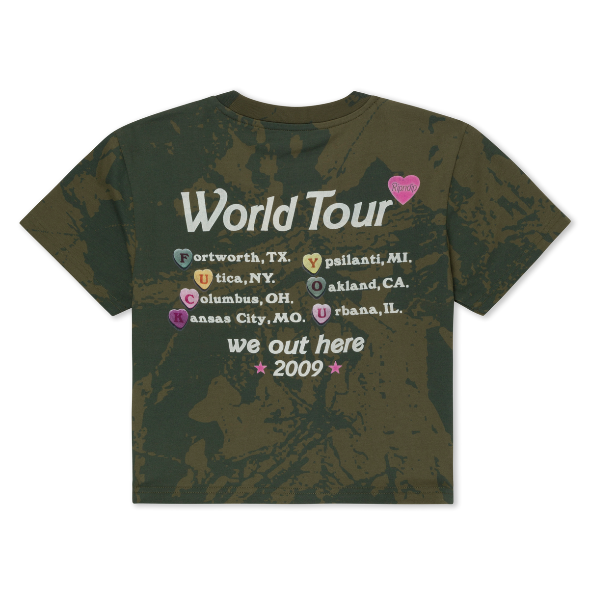 Out Here Tour Cropped Baby Tee (Forest Camo)