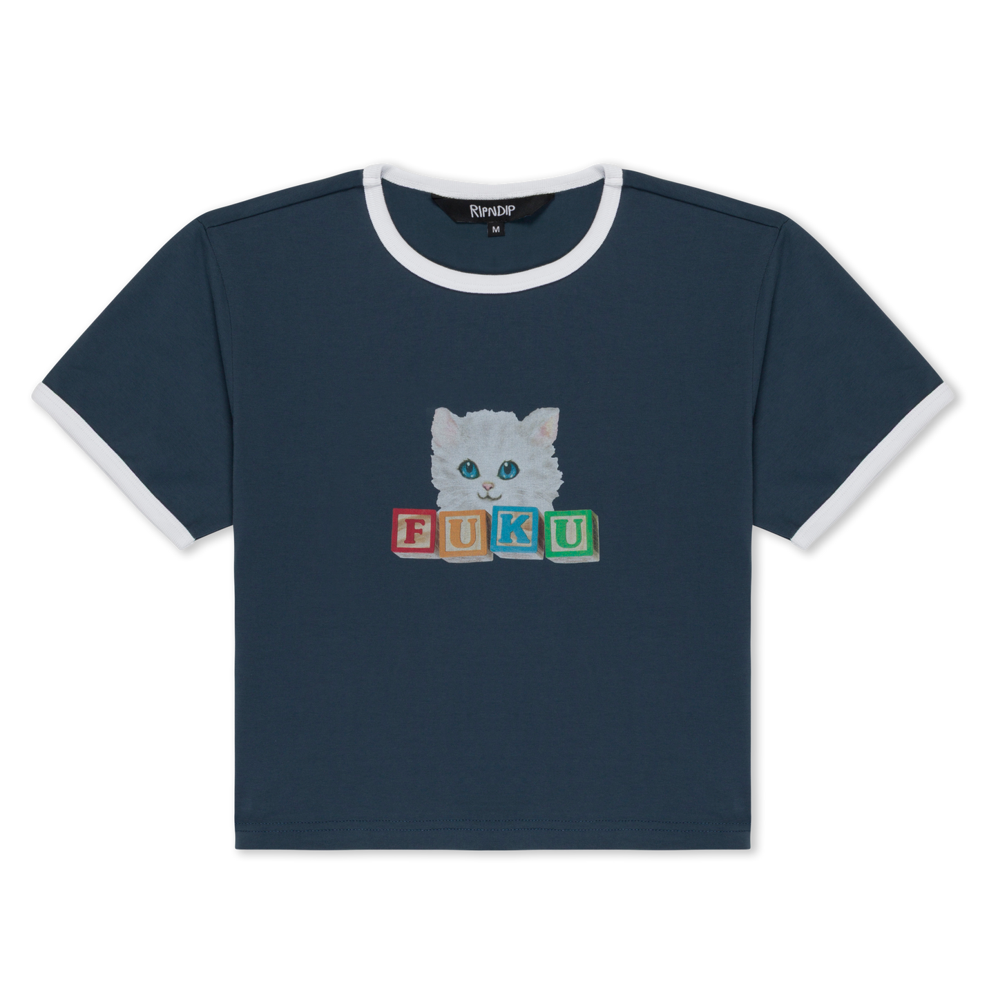 Fuku Cropped Baby Ringer Tee (Navy / White)