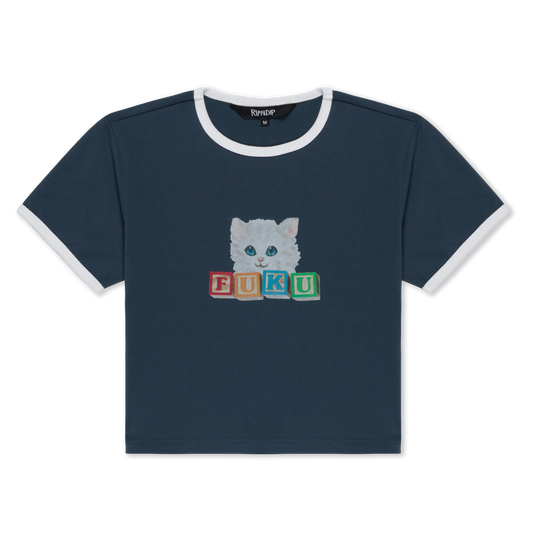 Fuku Cropped Baby Ringer Tee (Navy / White)