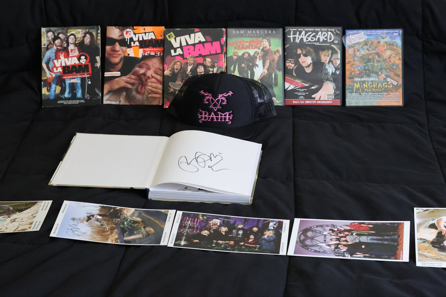 Rare Bam Margera Collection | Signed Book, Viva La Bam DVDs, Minghags, Haggard, CKY Photos, Hat & More