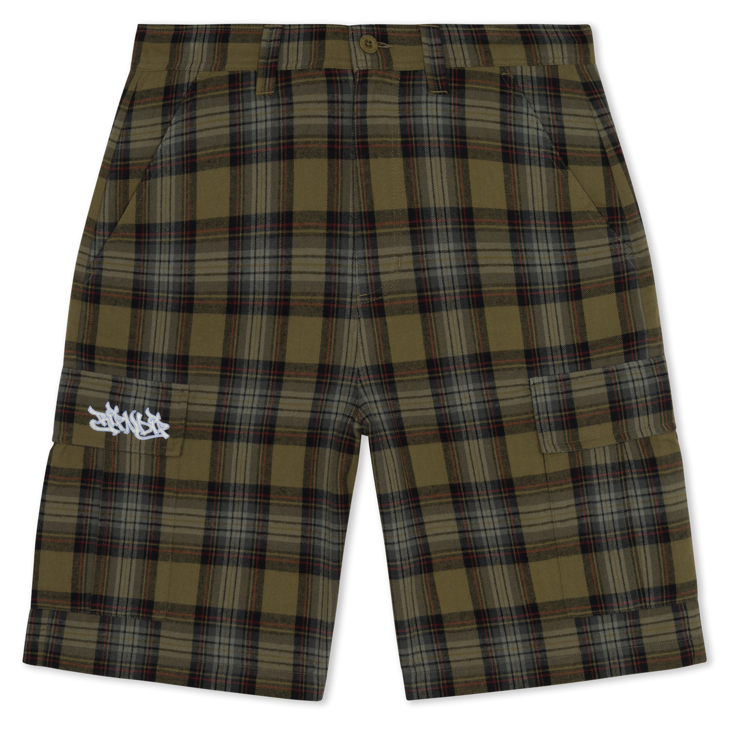 Hansen Wide Fit Cargo Shorts (Olive Plaid)