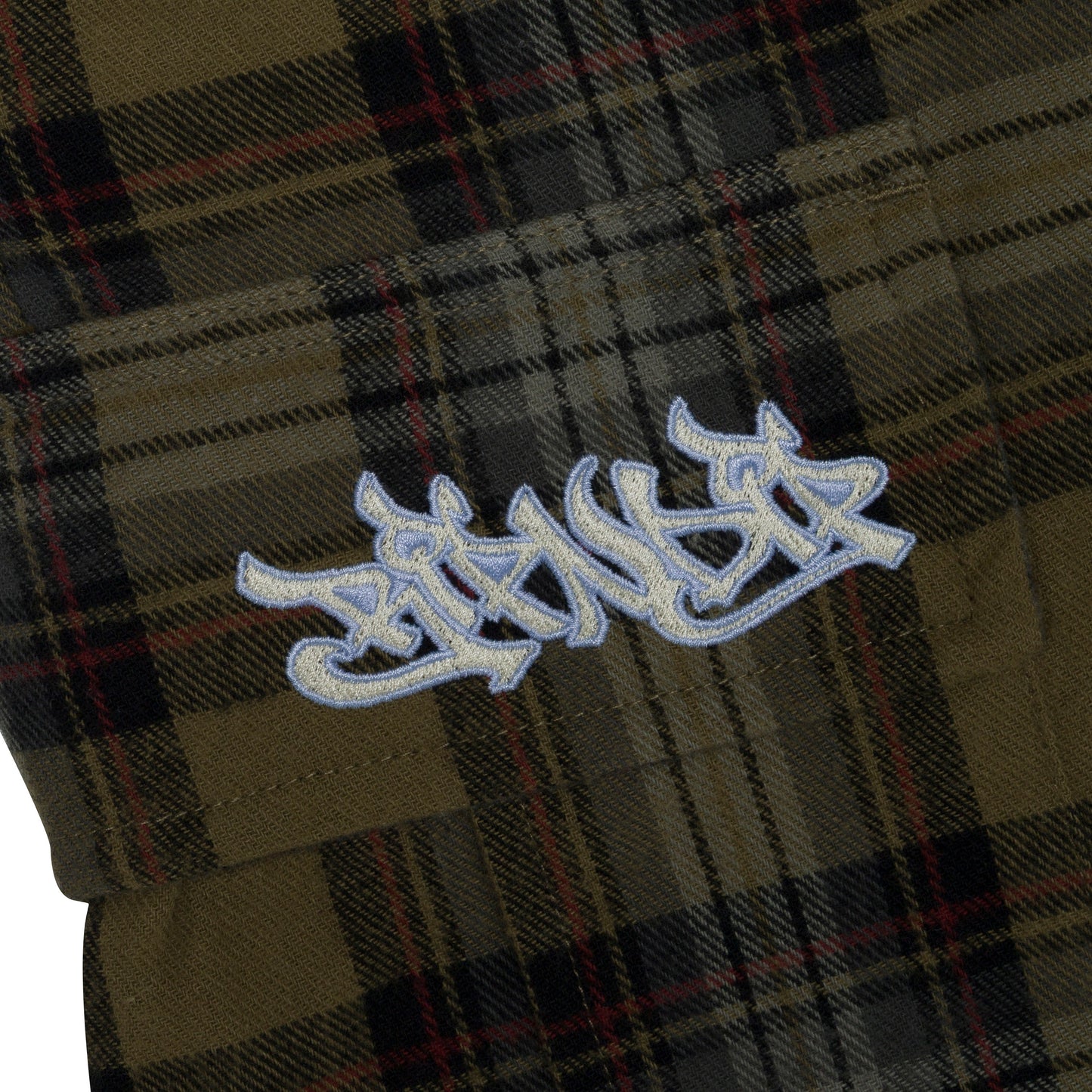 Hansen Wide Fit Cargo Shorts (Olive Plaid)