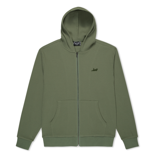 Castanza Waffle Knit Zip Up Hoodie (Olive)