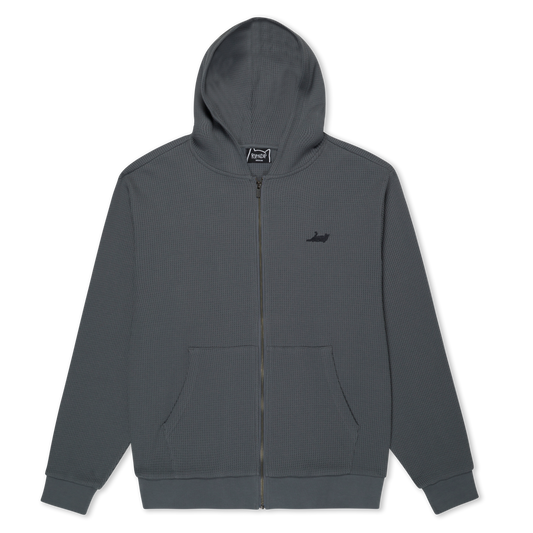 Castanza Waffle Knit Zip Up Hoodie (Charcoal)