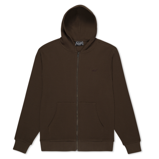 Castanza Waffle Knit Zip Up Hoodie (Brown)
