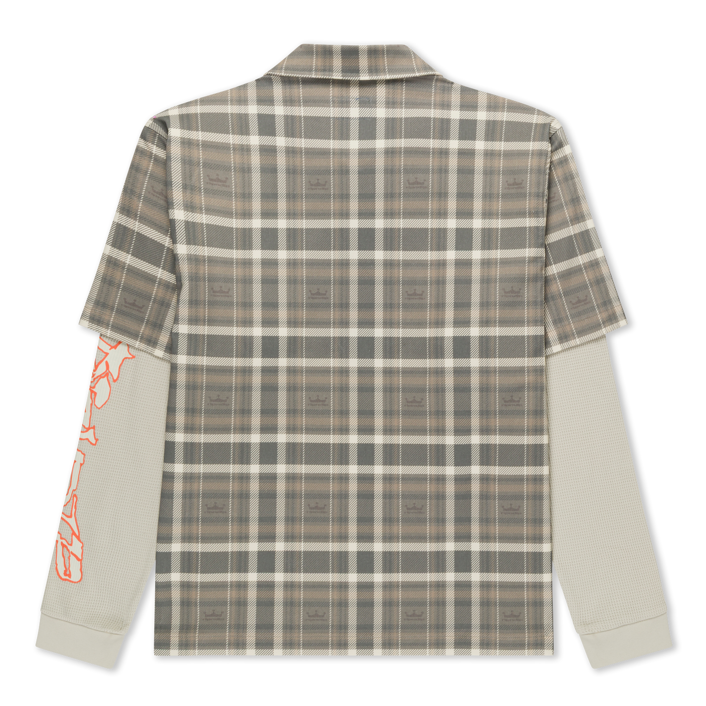 Pacific Beach Half Zip Double Sleeve Tee (Tan Plaid)