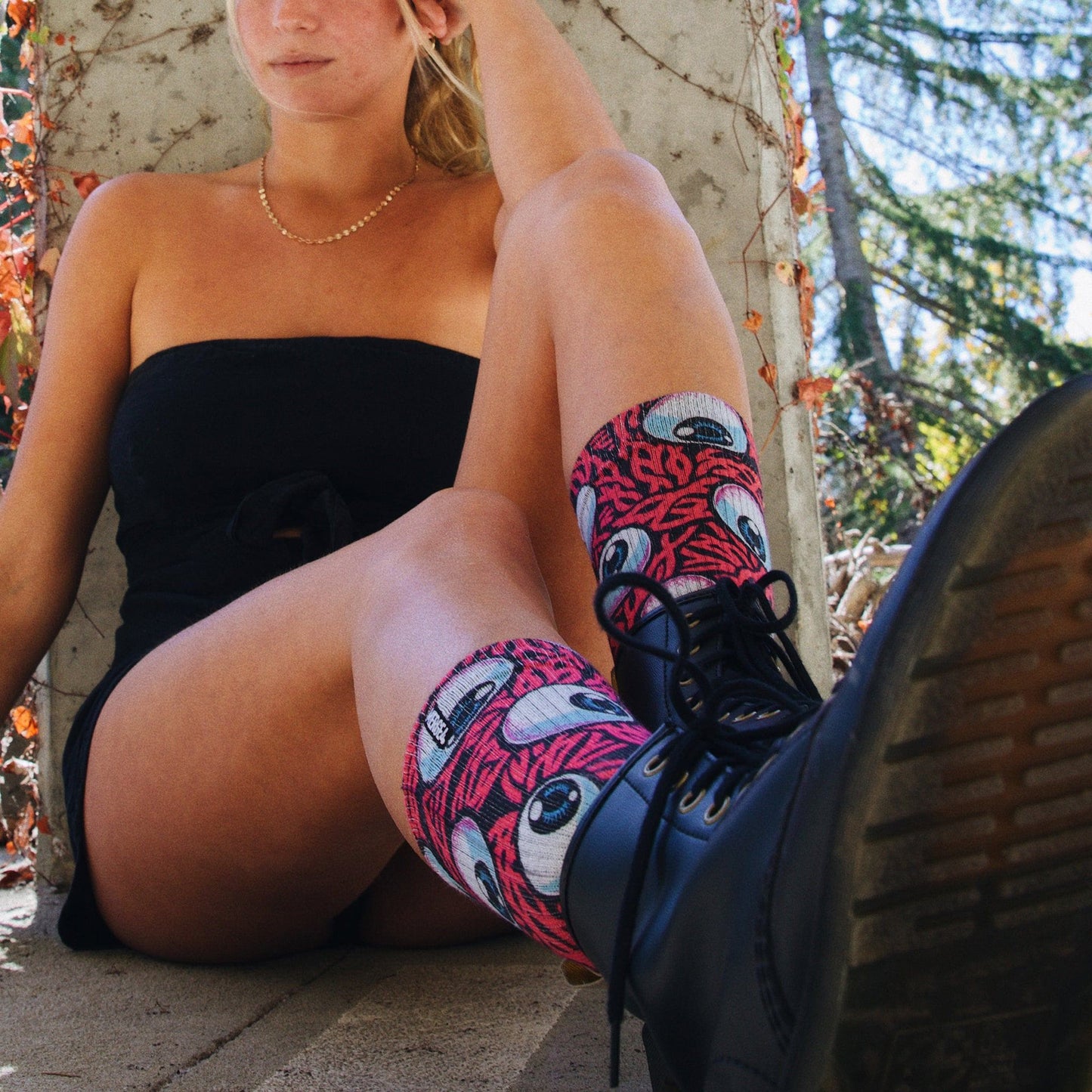 Eyeball Pink Crew MERGE4 Socks With Art By Jimbo Phillips
