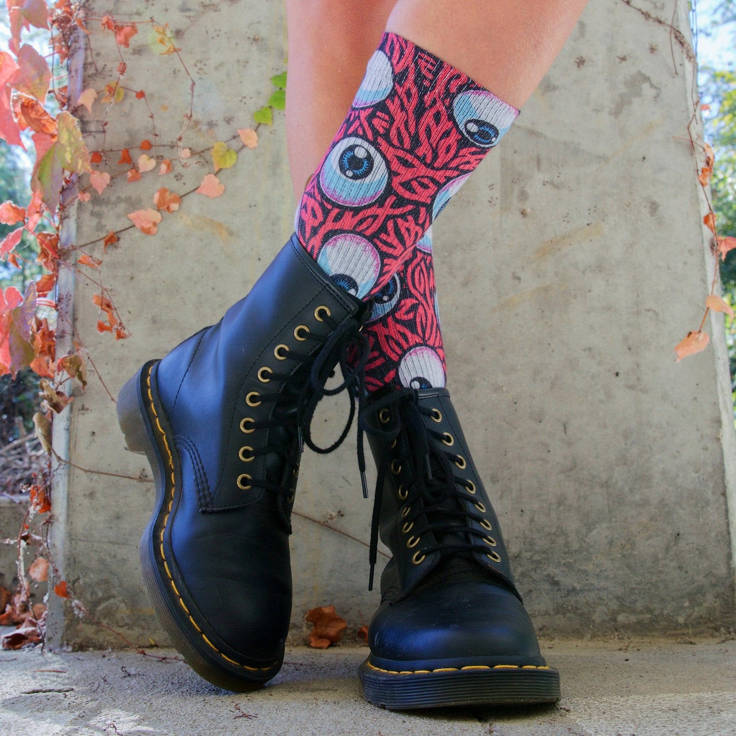 Eyeball Pink Crew MERGE4 Socks With Art By Jimbo Phillips