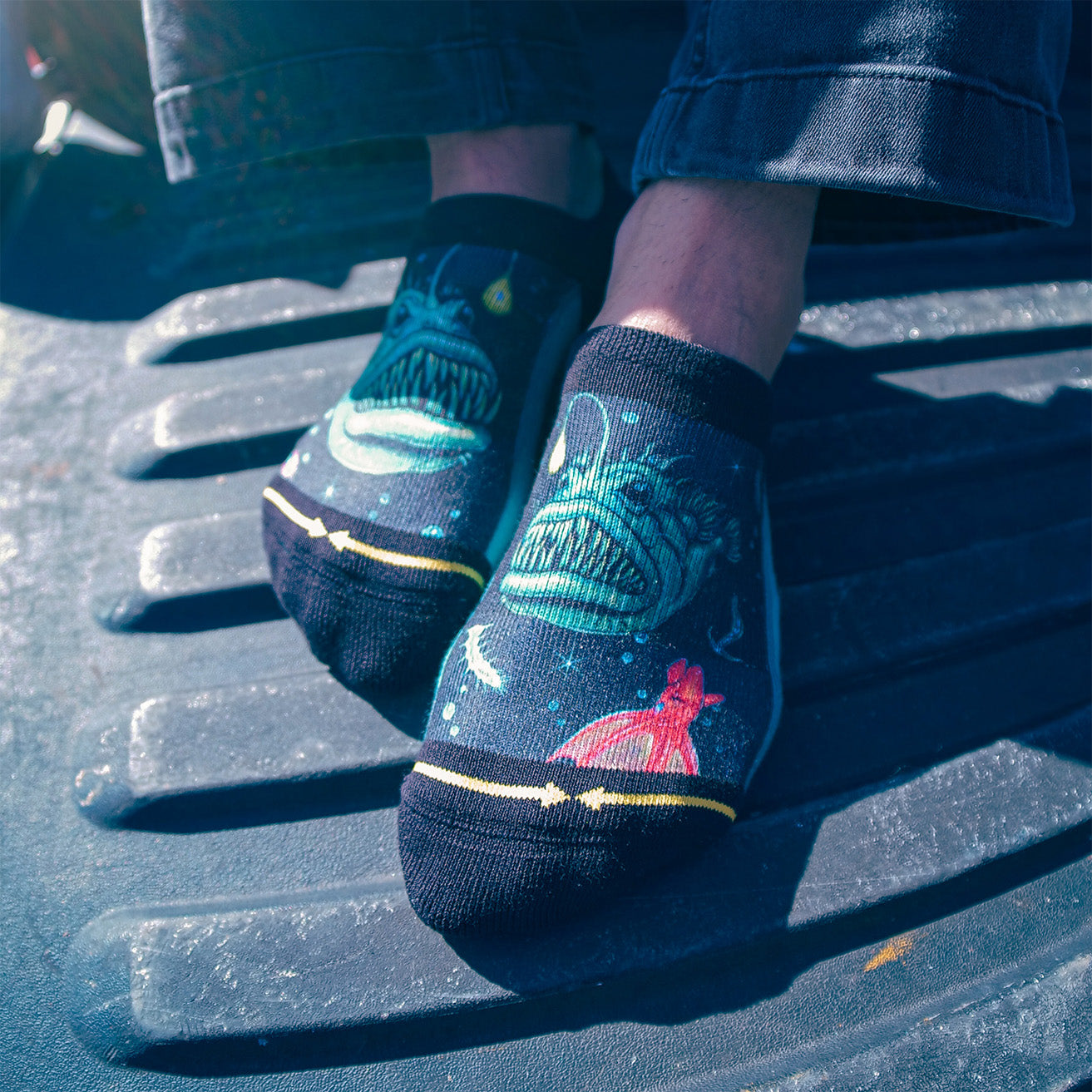 Angler Fish No Show Socks With Art From Umijoo