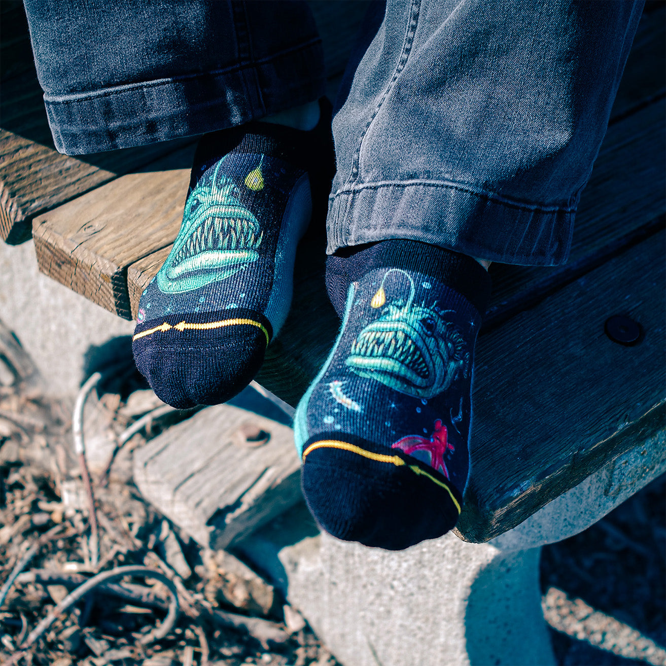 Angler Fish No Show Socks With Art From Umijoo