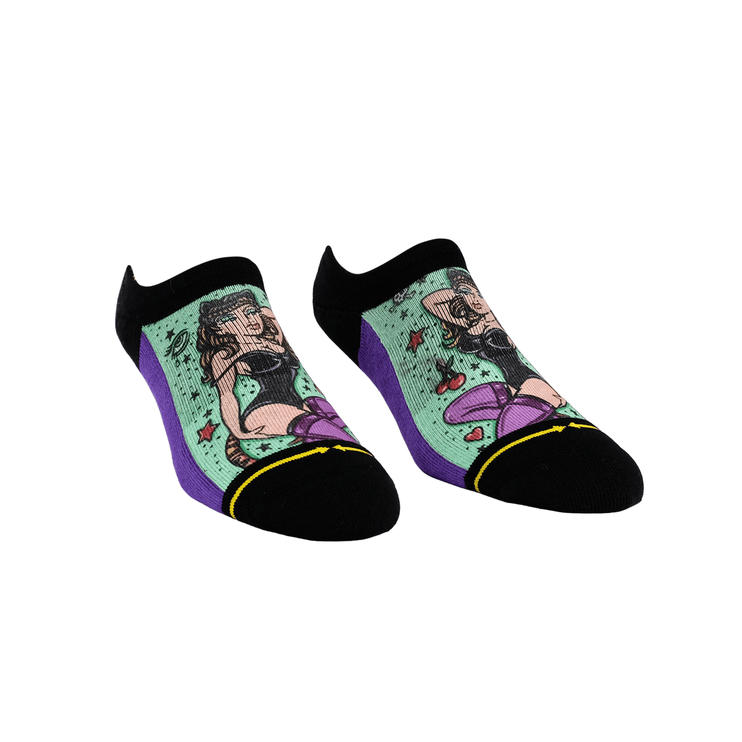 Double Trouble Kitty No Show Socks With Art By Dirk Vermin