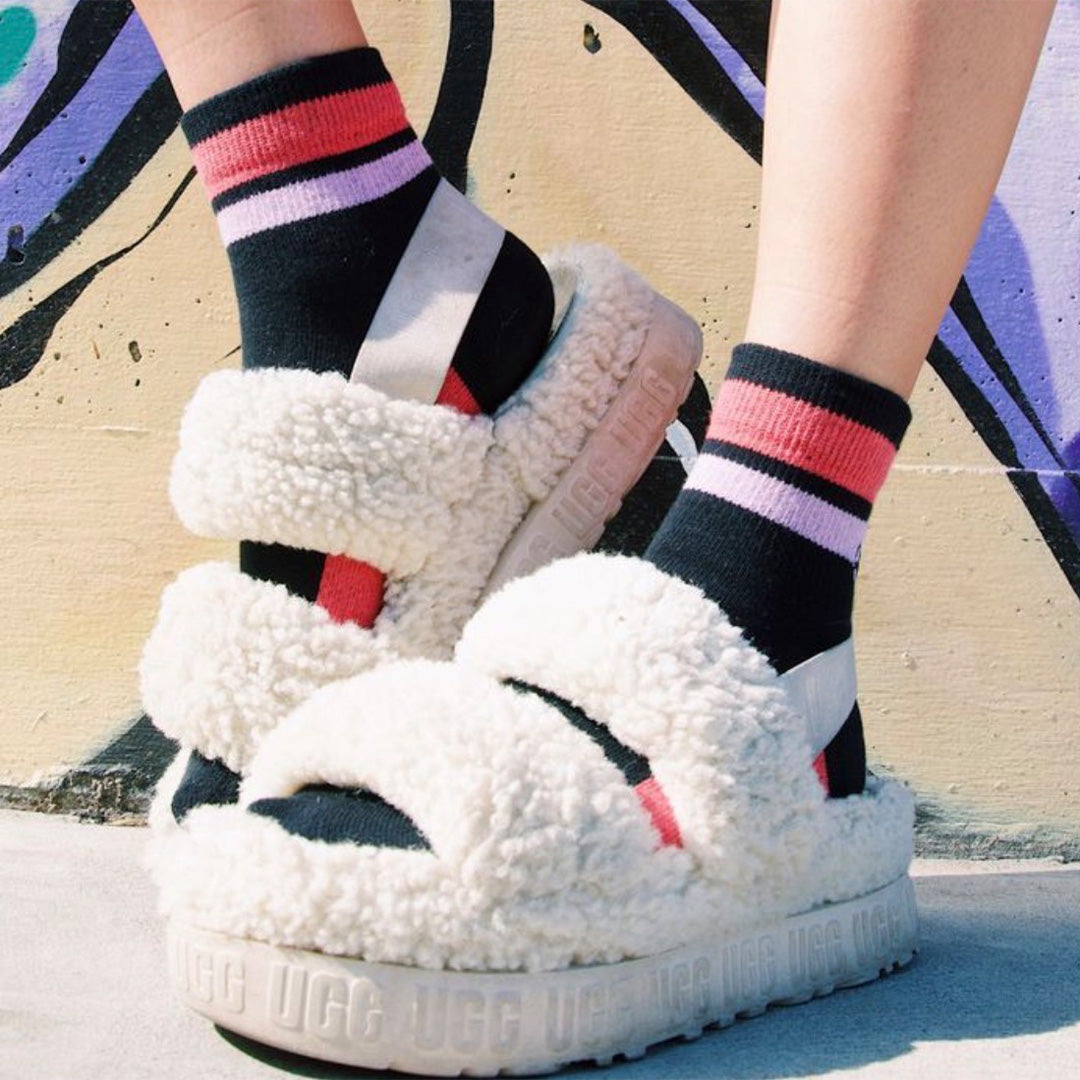 Organic Cotton Black/Pink Quarter Crew Sock