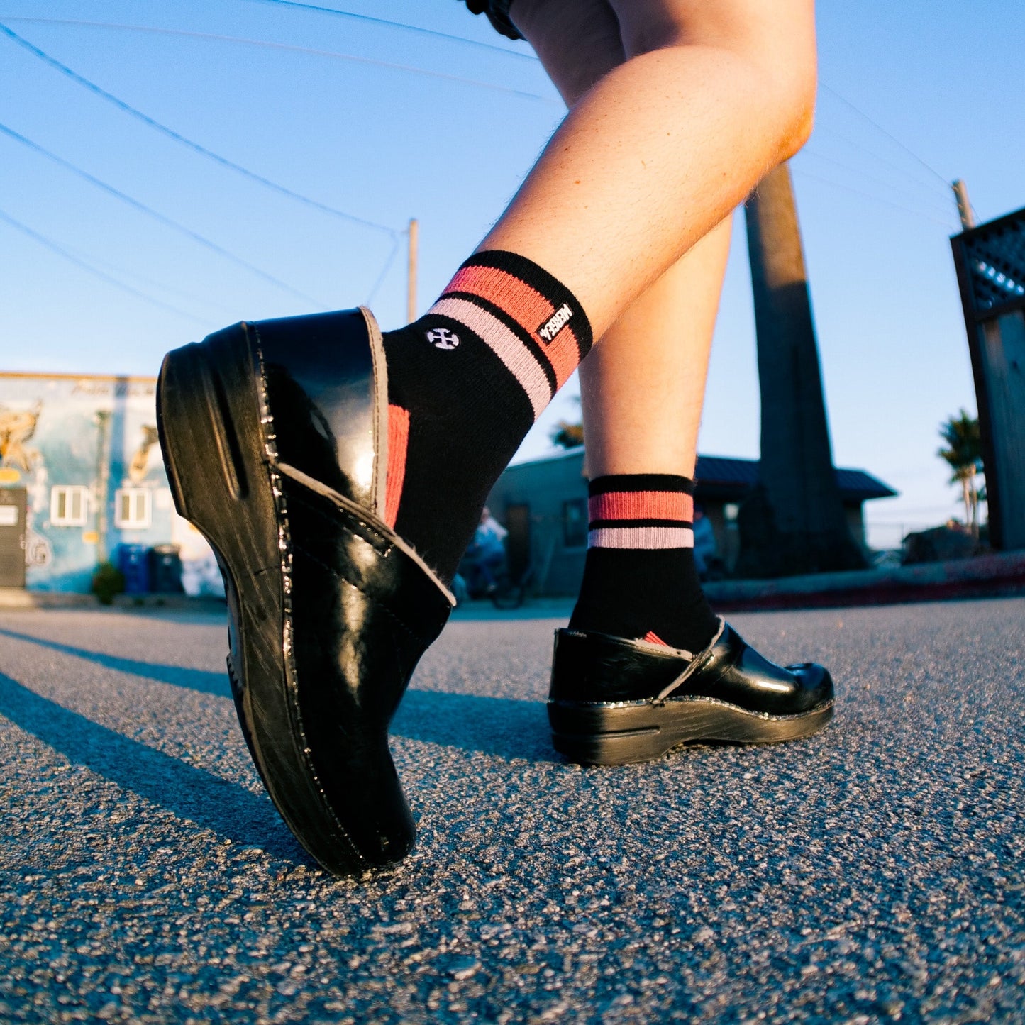Organic Cotton Black/Pink Quarter Crew Sock