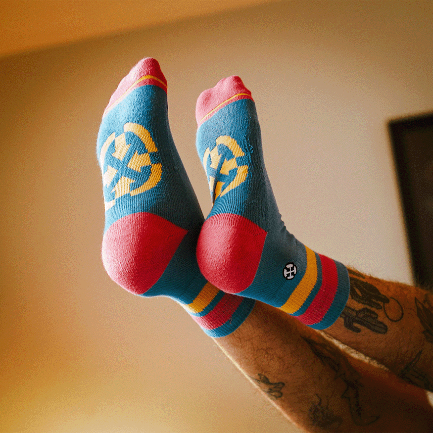 Organic Cotton Blue/Coral Quarter Crew Sock