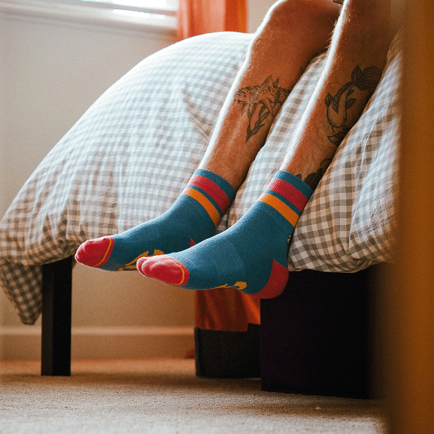 Organic Cotton Blue/Coral Quarter Crew Sock
