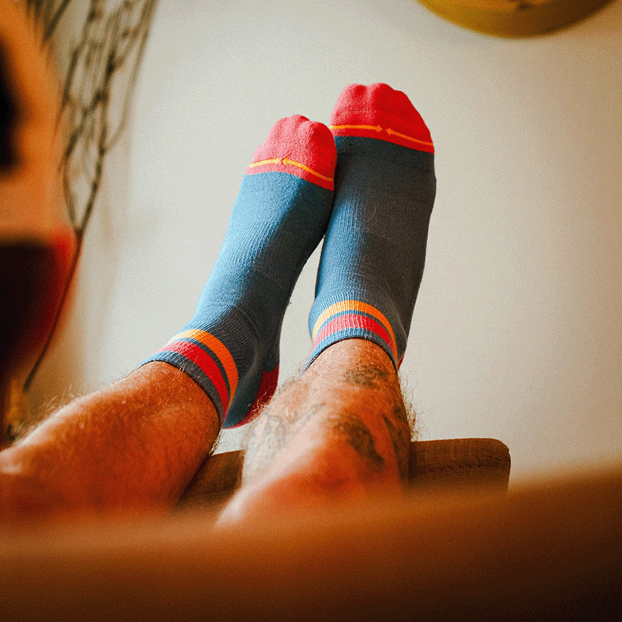 Organic Cotton Blue/Coral Quarter Crew Sock