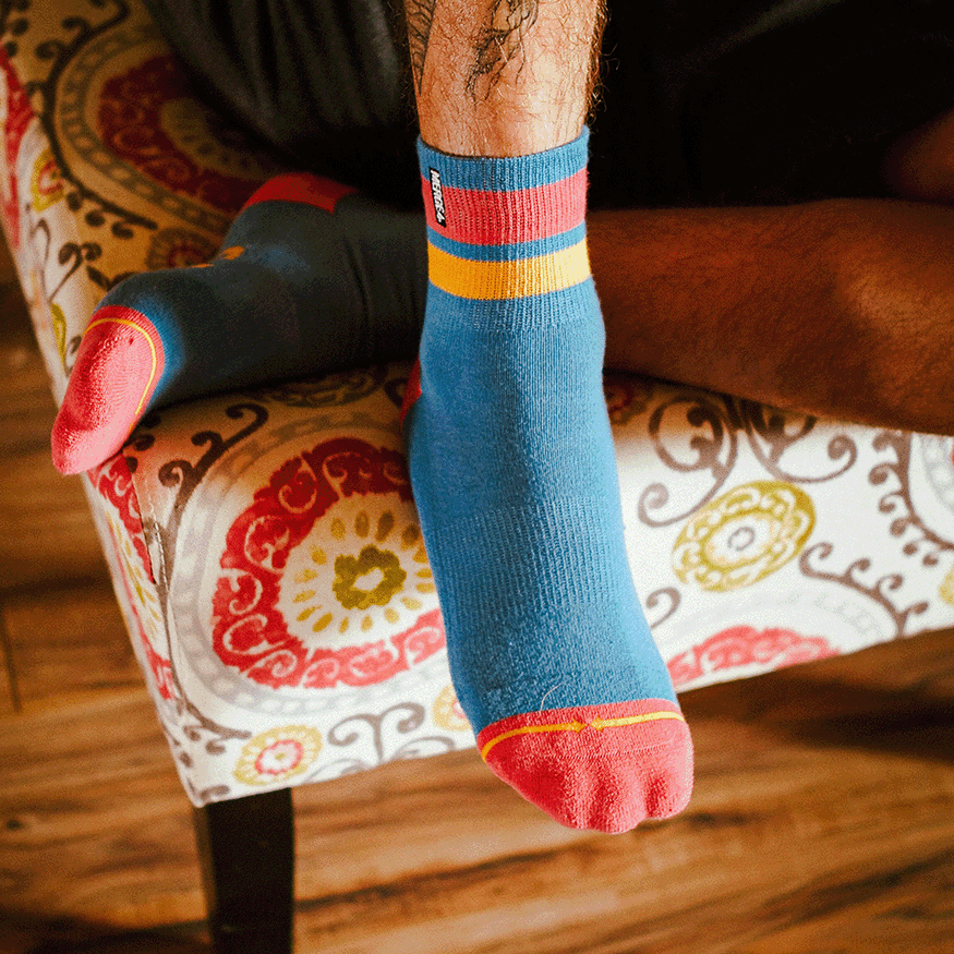 Organic Cotton Blue/Coral Quarter Crew Sock
