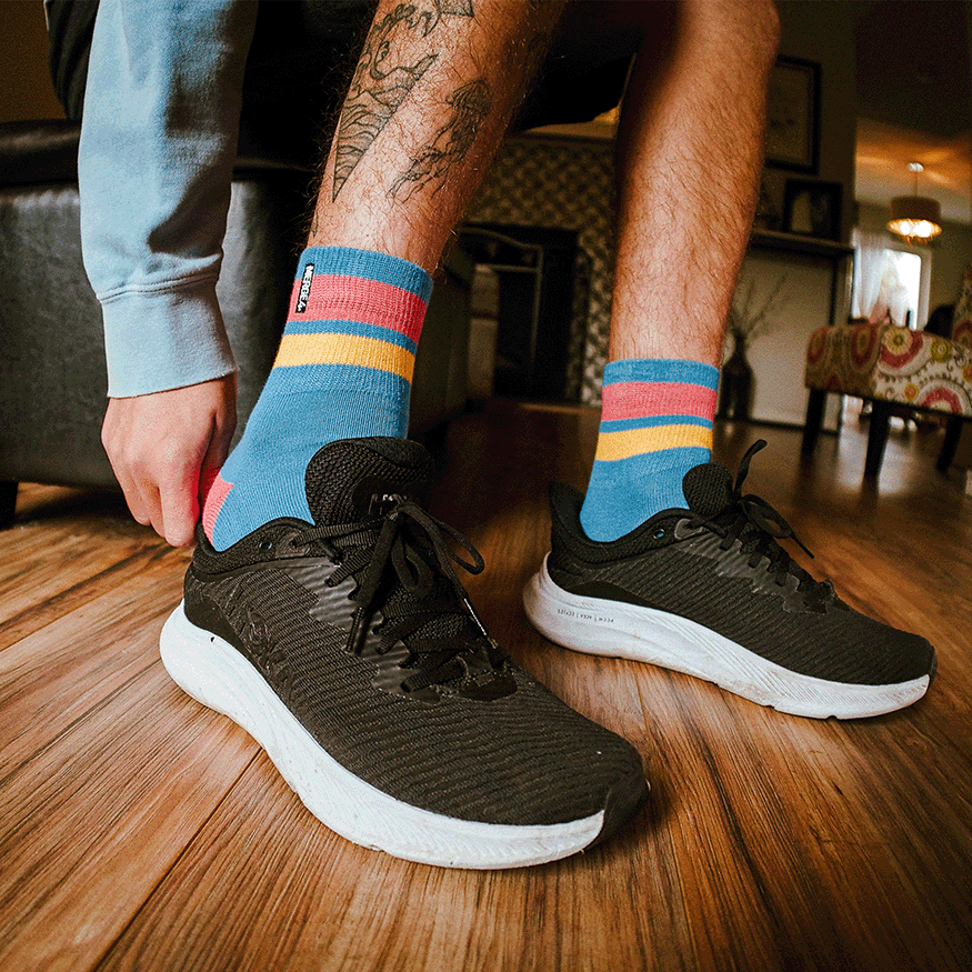 Organic Cotton Blue/Coral Quarter Crew Sock