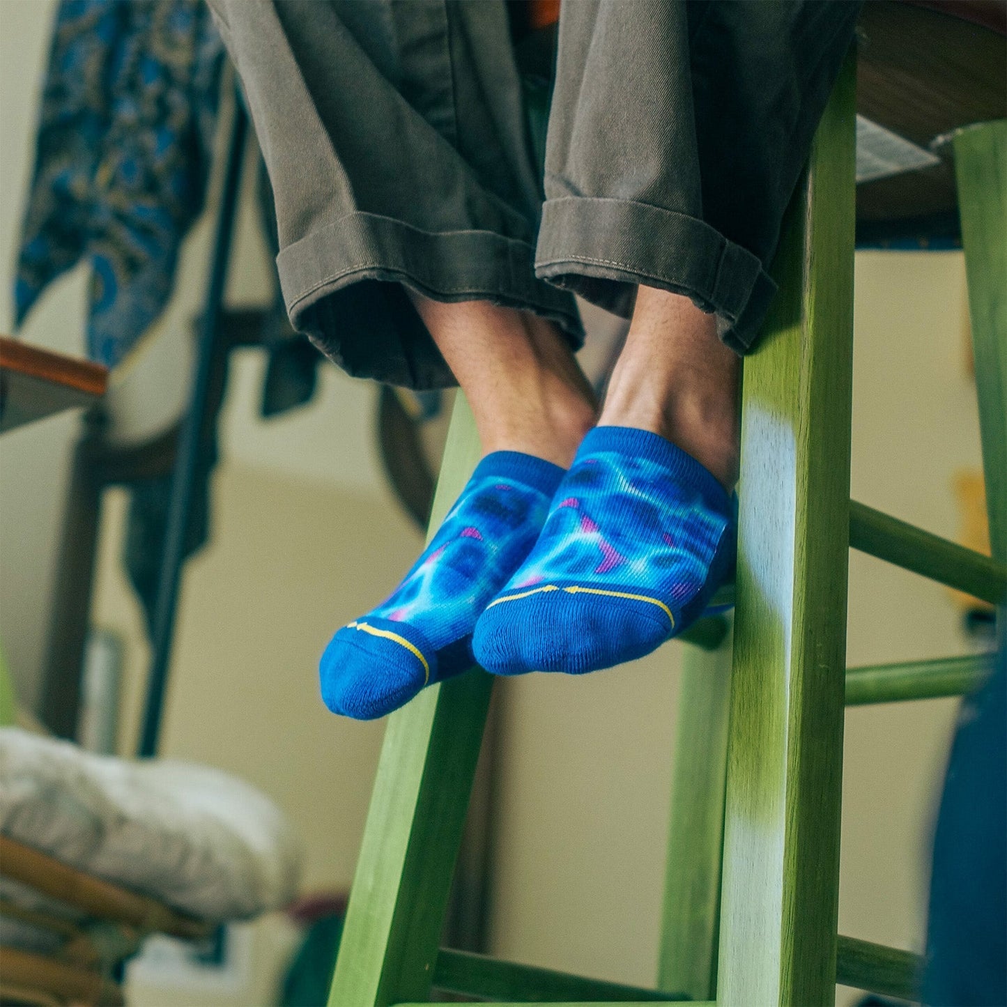Blue Water No Show Sock With Art By Daniel Jean-Baptiste