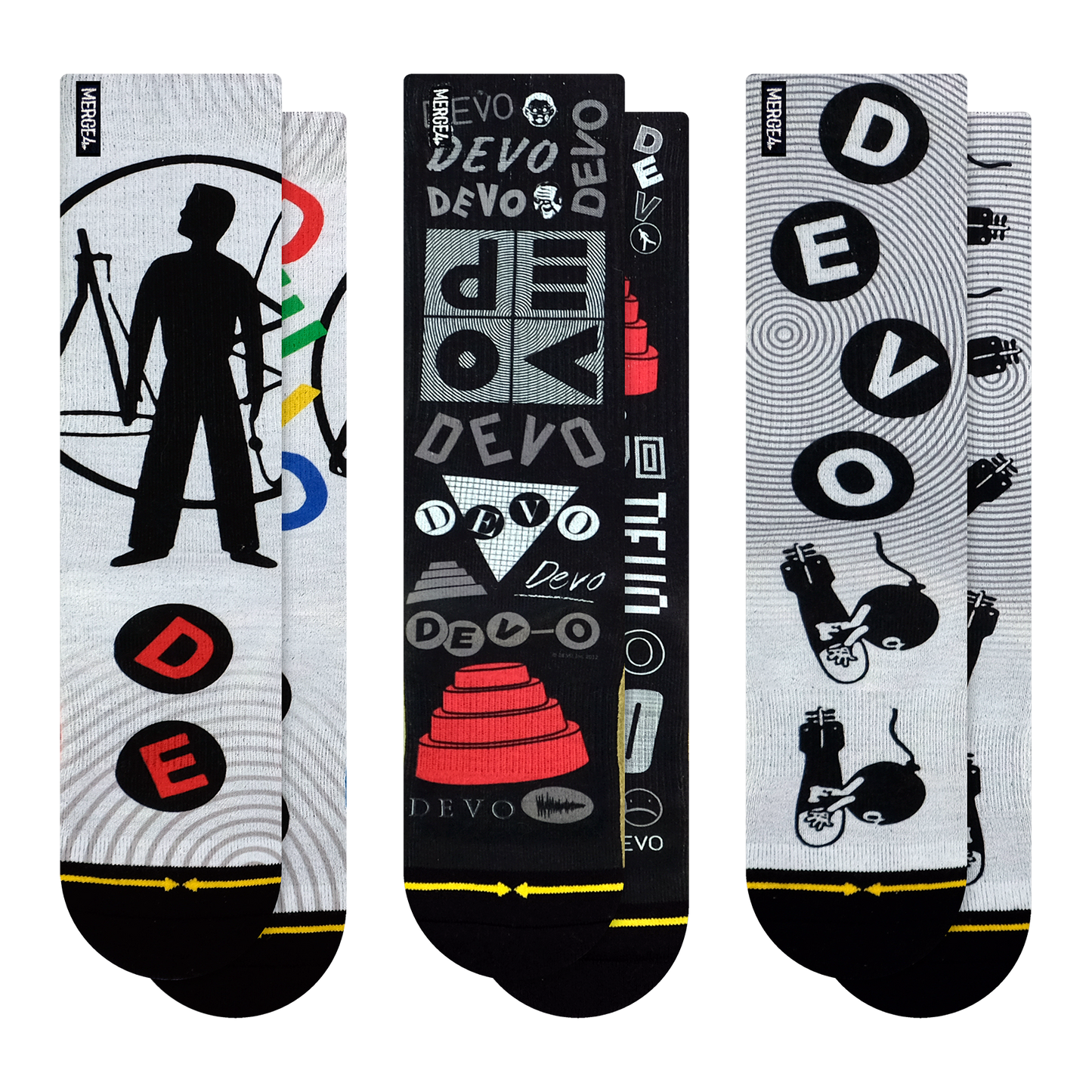 DEVO Black, White and Red Crew Socks 3-Pack