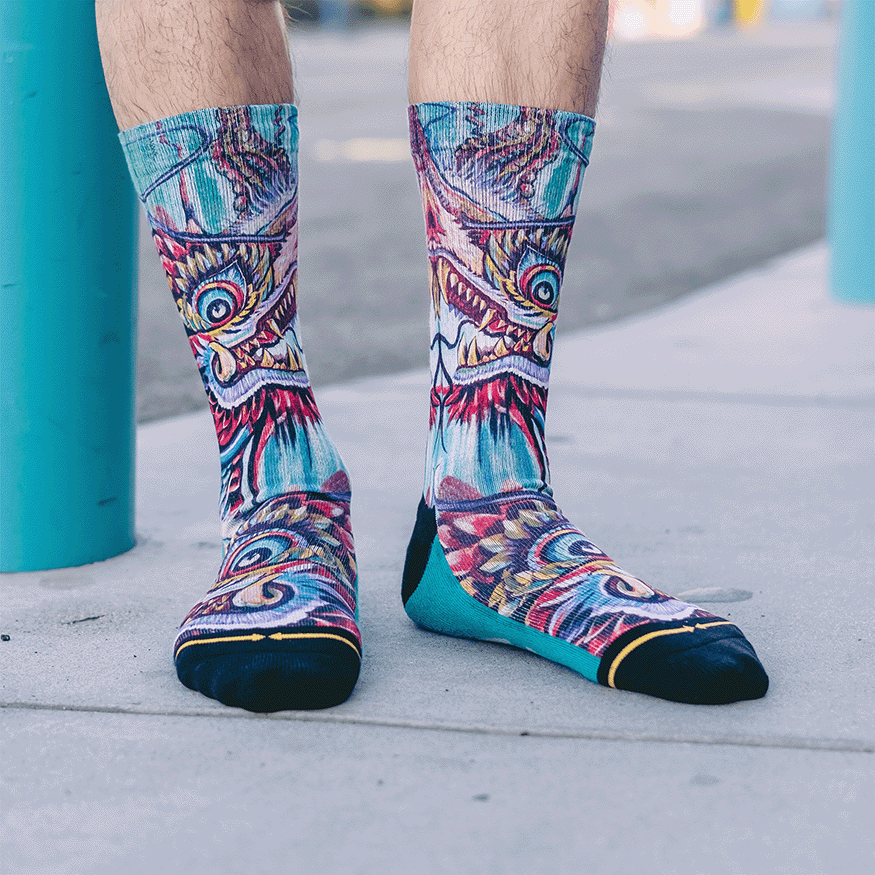 Dragon Tattoo Style Crew Socks With Art By Mike Espinosa