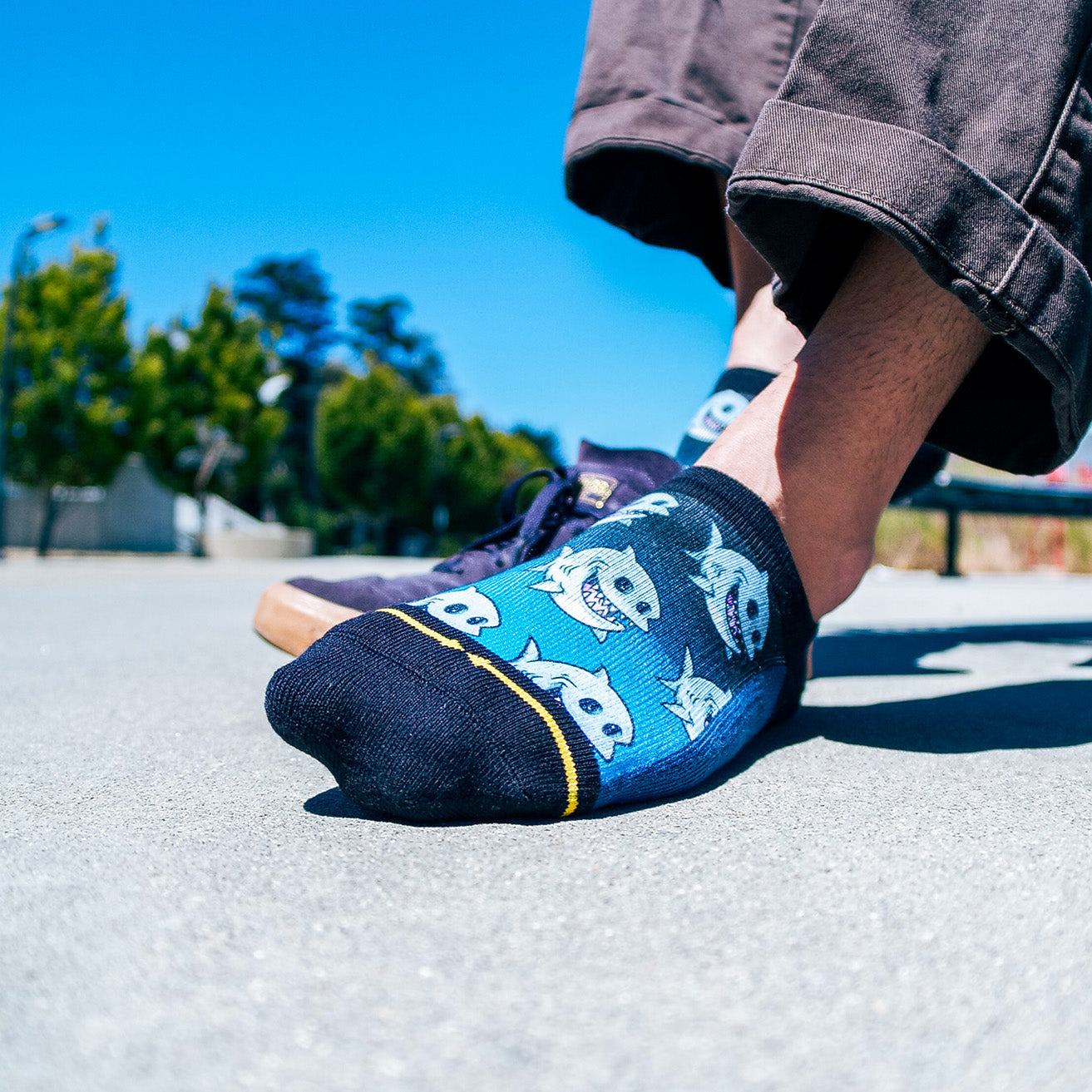 Fat Shark No Show Socks With Art By Chump Magic