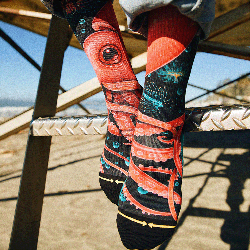 Giant Strawberry Squid Crew Socks With Art From Umijoo