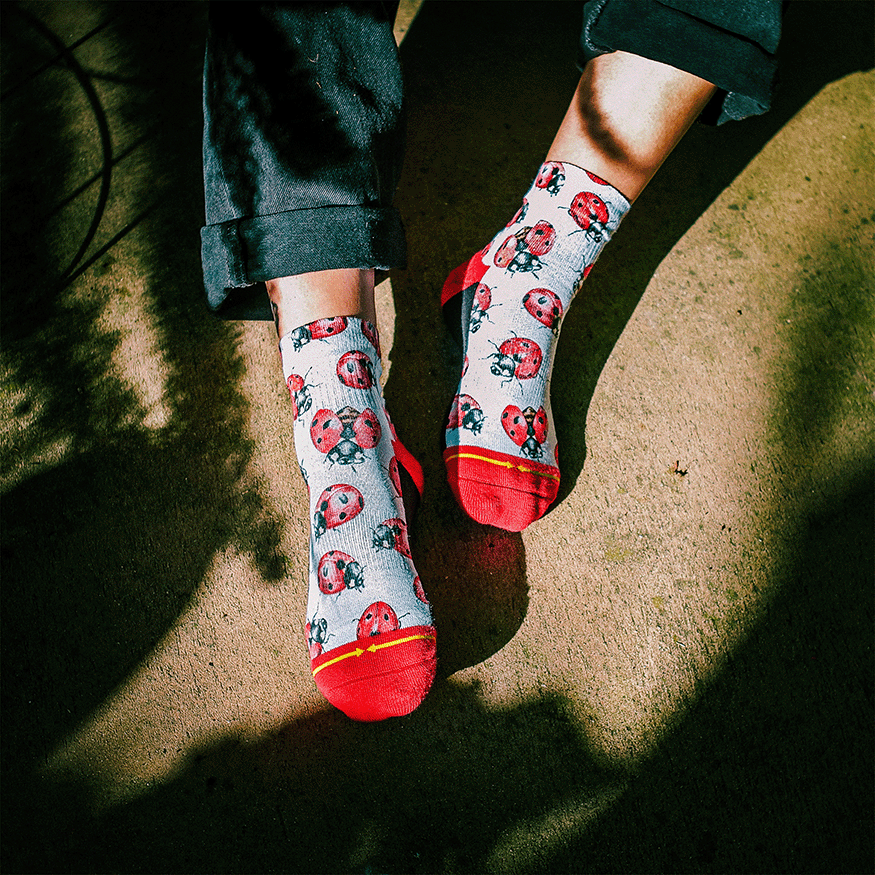 Lady Bugs Quarter Crew Socks with Art by Hanna Minck