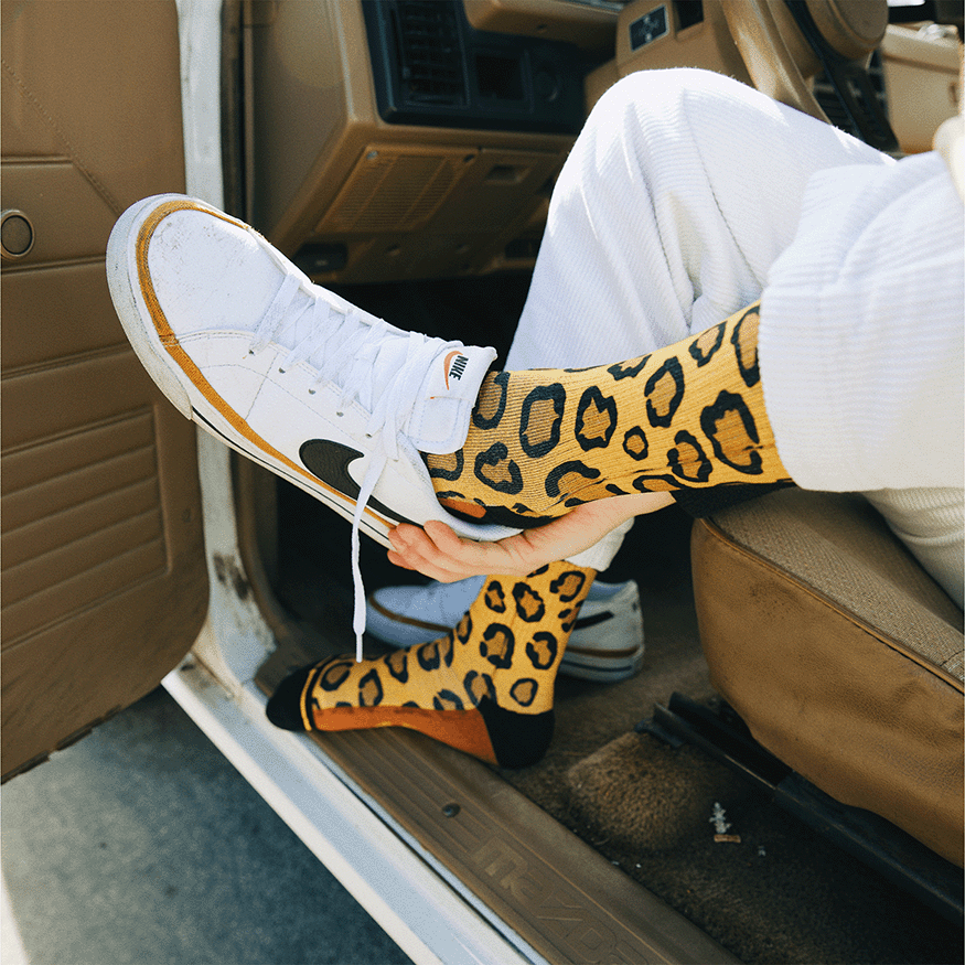 Leopard Print Jungle Cat Crew Socks