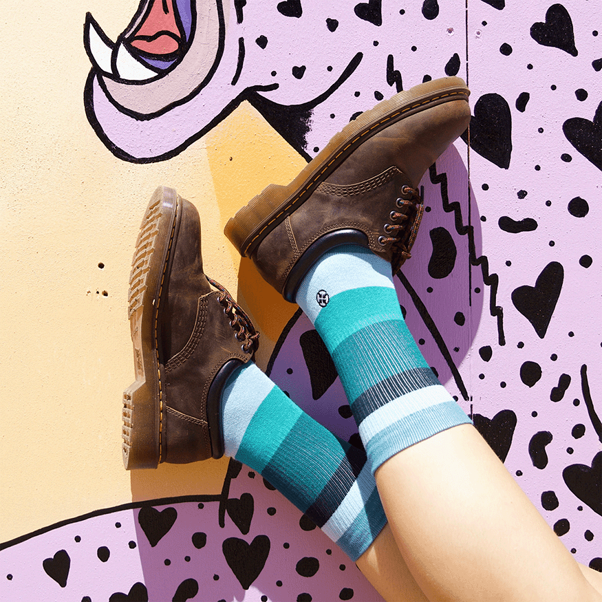 Ocean Bamboo Stripes Crew Sock With Art By Spidey De Montrond